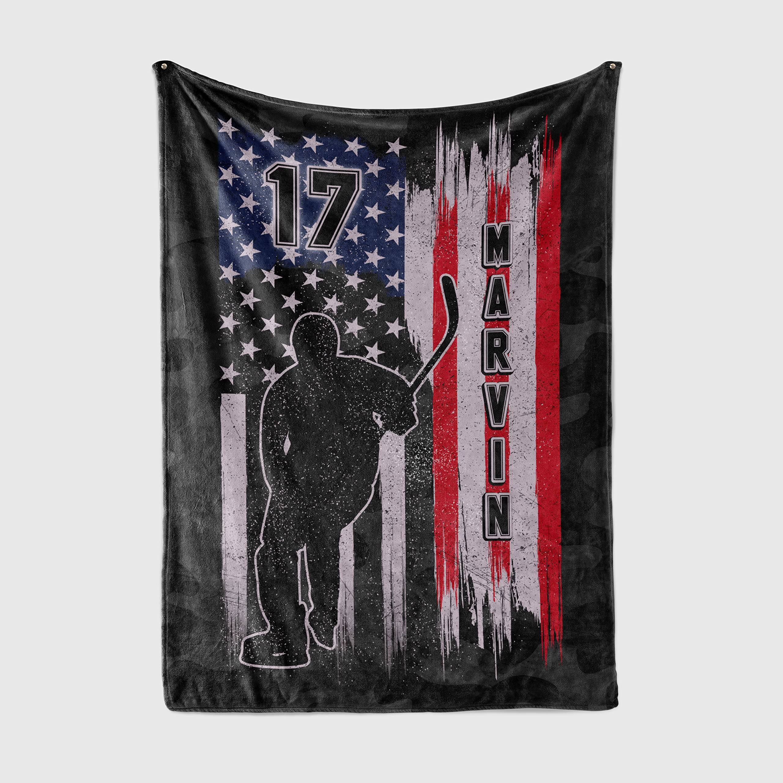 Custom Personalized Ice Hockey Blanket with Name - American Flag Design Sports Throw for Family & Gifts | Cozy Home Decor, Game Day Snuggling, Team Spirit Fan Gear