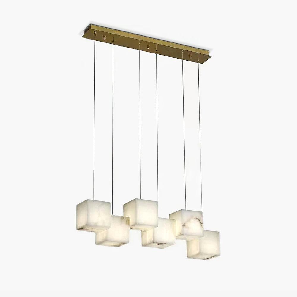 Elegant Alabaster Box Chandelier - Modern Crystal Ceiling Light Fixture for Dining Room, Living Room & Bedroom Lighting