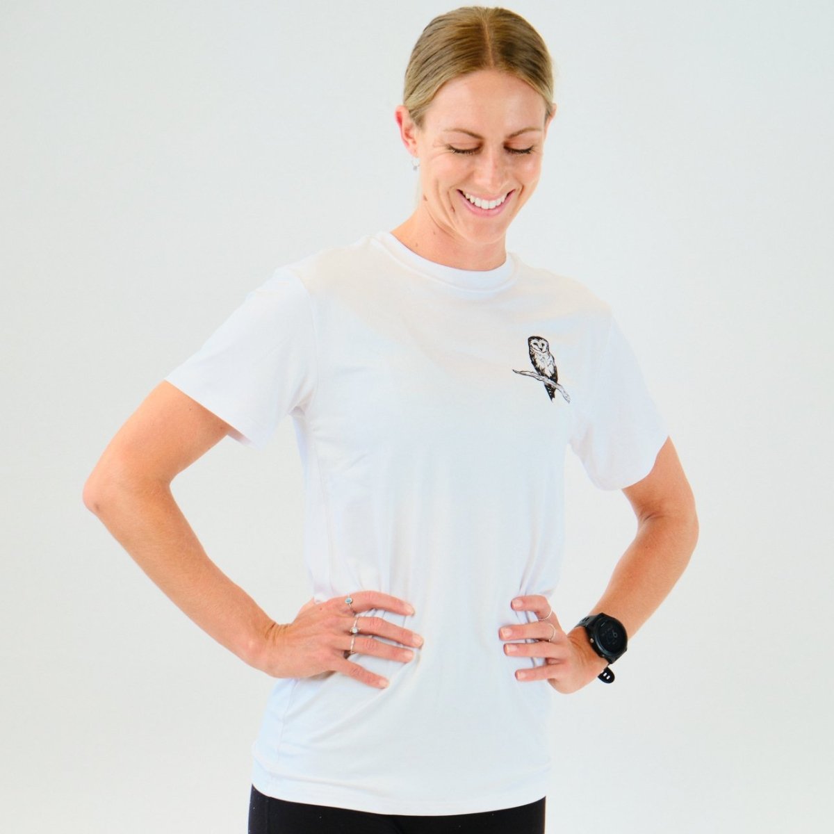 Tarkine Ultra Eco Run Tee - Sustainable Running Shirt (Masked Owl White/Thin) | Perfect for Marathon Training & Outdoor Activities