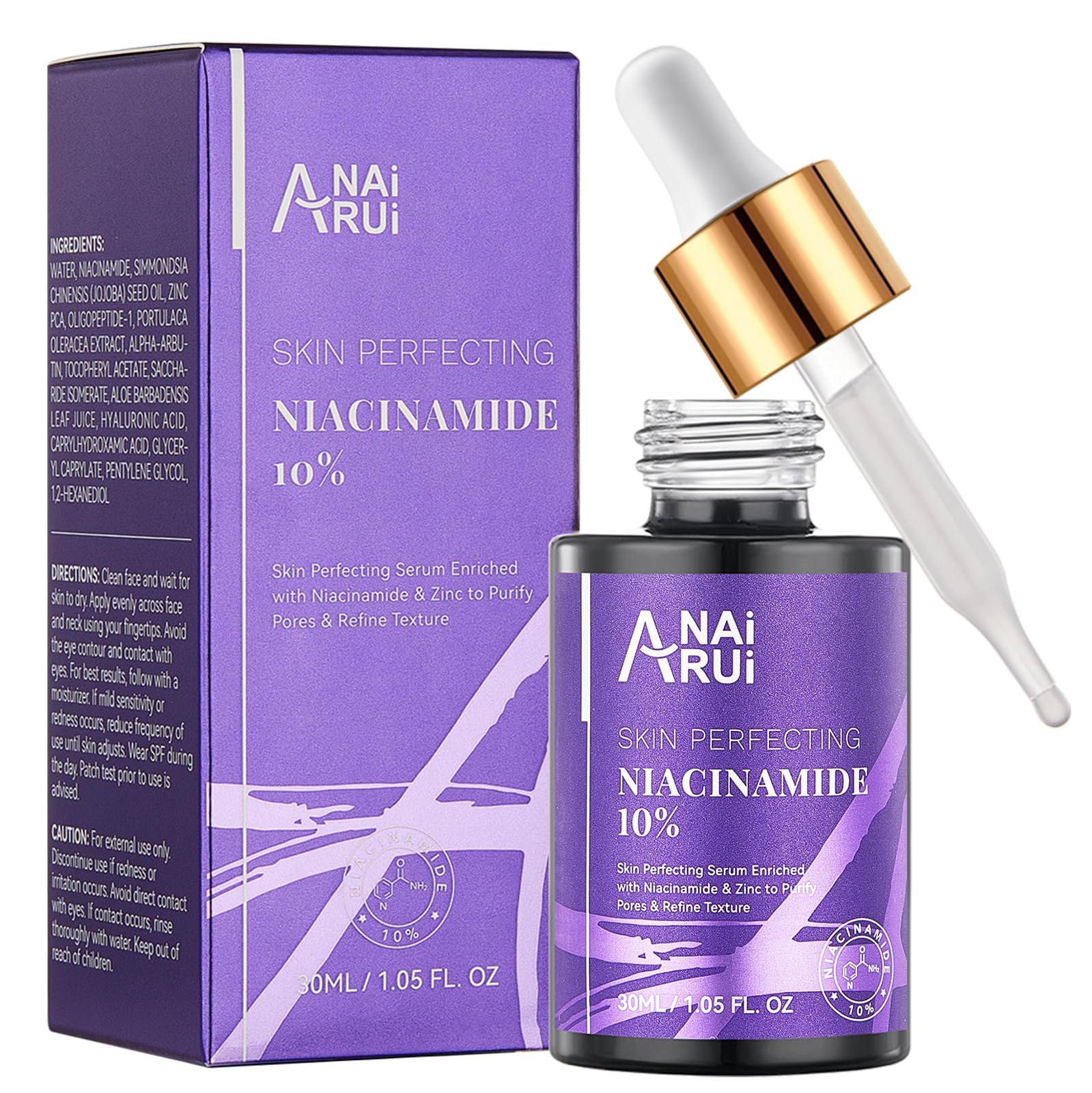ANAiRUi 10% Niacinamide Face Serum with Vitamin B3, Arbutin & Zinc - Dark Spot Corrector, Blemish & Pore Minimizer, Anti-Aging & Wrinkle Treatment - 30ml - Brighten Skin Tone for Day & Night Use