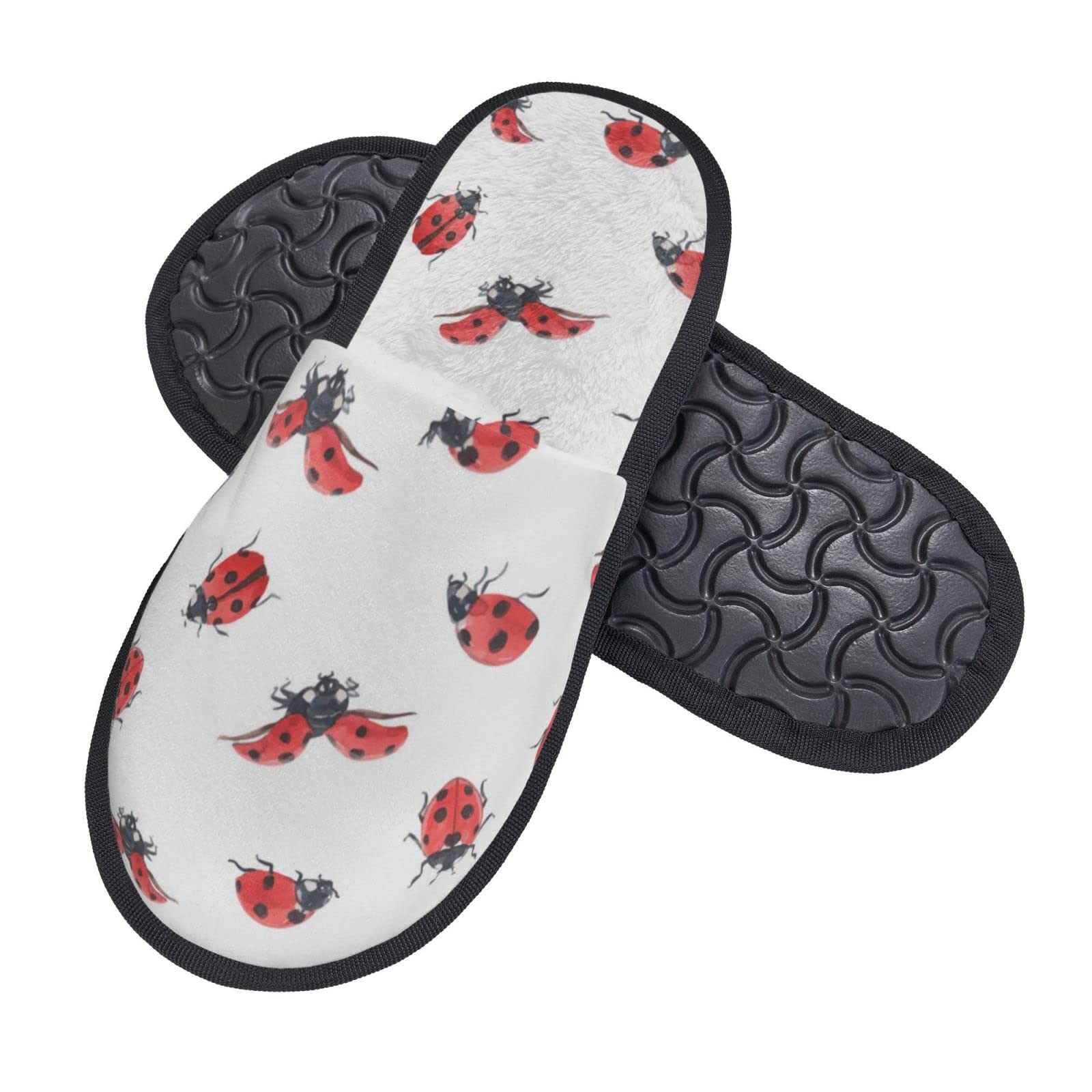 Cozy Plush Indoor House Slippers - Warm Fuzzy Bedroom Shoes with Ladybug Design for Men & Women | Perfect for Winter, Home Relaxation & Gift Giving