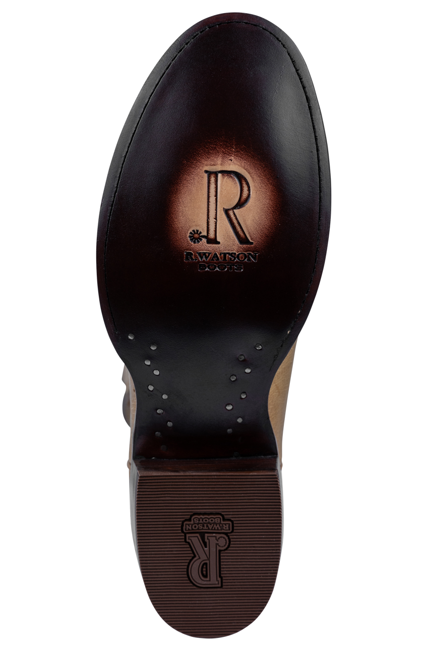 R. Watson Smooth Ostrich Leather Roper Boots - Antique Saddle Western Cowboy Boots for Men - Durable & Comfortable for Riding, Work & Casual Wear