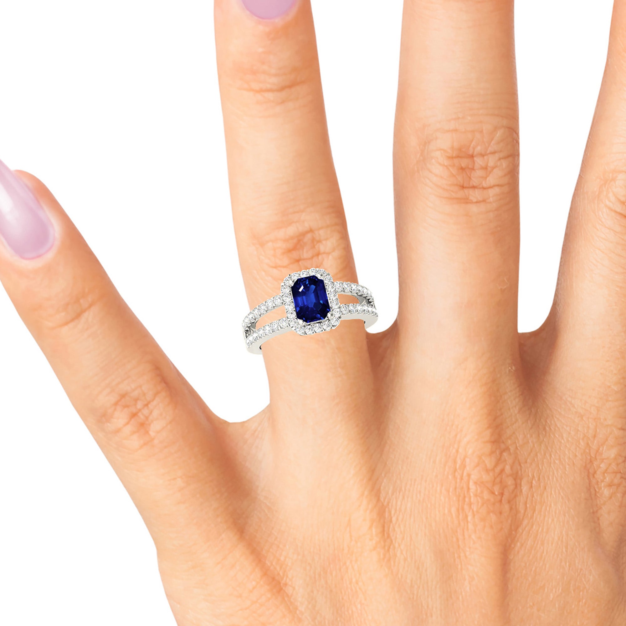 1.15 Carat Genuine Blue Emerald Cut Sapphire Ring with Halo - Elegant Engagement, Wedding, Anniversary Gift for Her