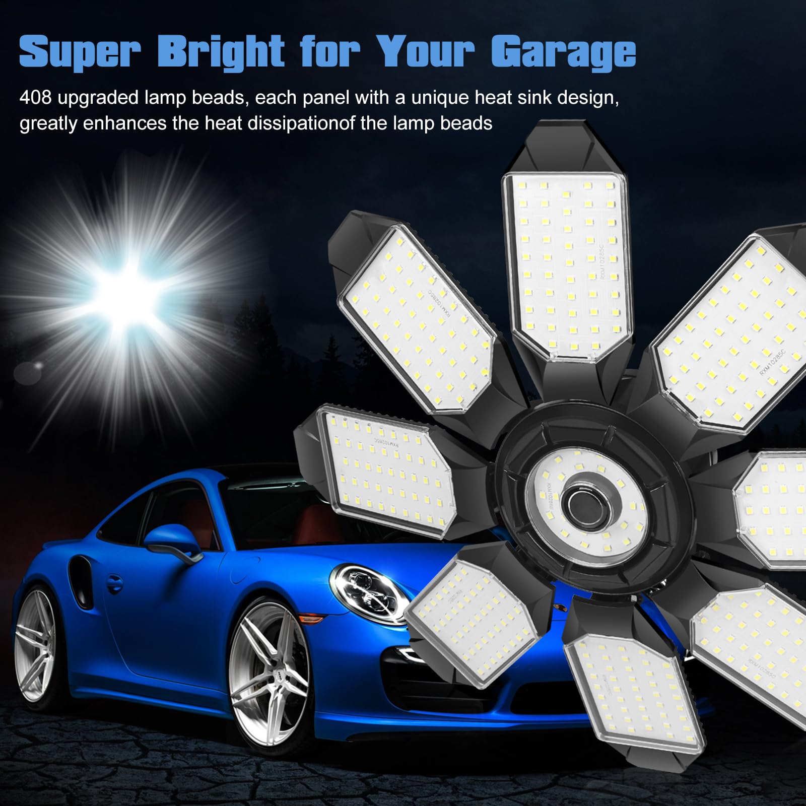 240W 24000LM LED Garage Light - 6500K Daylight White Ceiling Light with 8+1 Adjustable Panels, E26/E27 Base - Bright Shop Light for Basement, Workshop, Warehouse & Garage - Energy Saving LED Lighting for Home & Commercial Use