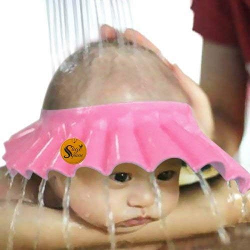 Sage Square Adjustable Baby Shower Cap with Ear Protection - Soft & Safe Bathing Hat for Infants & Toddlers (Pink & Yellow, 2-Pack) - Perfect for Sensitive Ears During Hair Wash & Bath Time