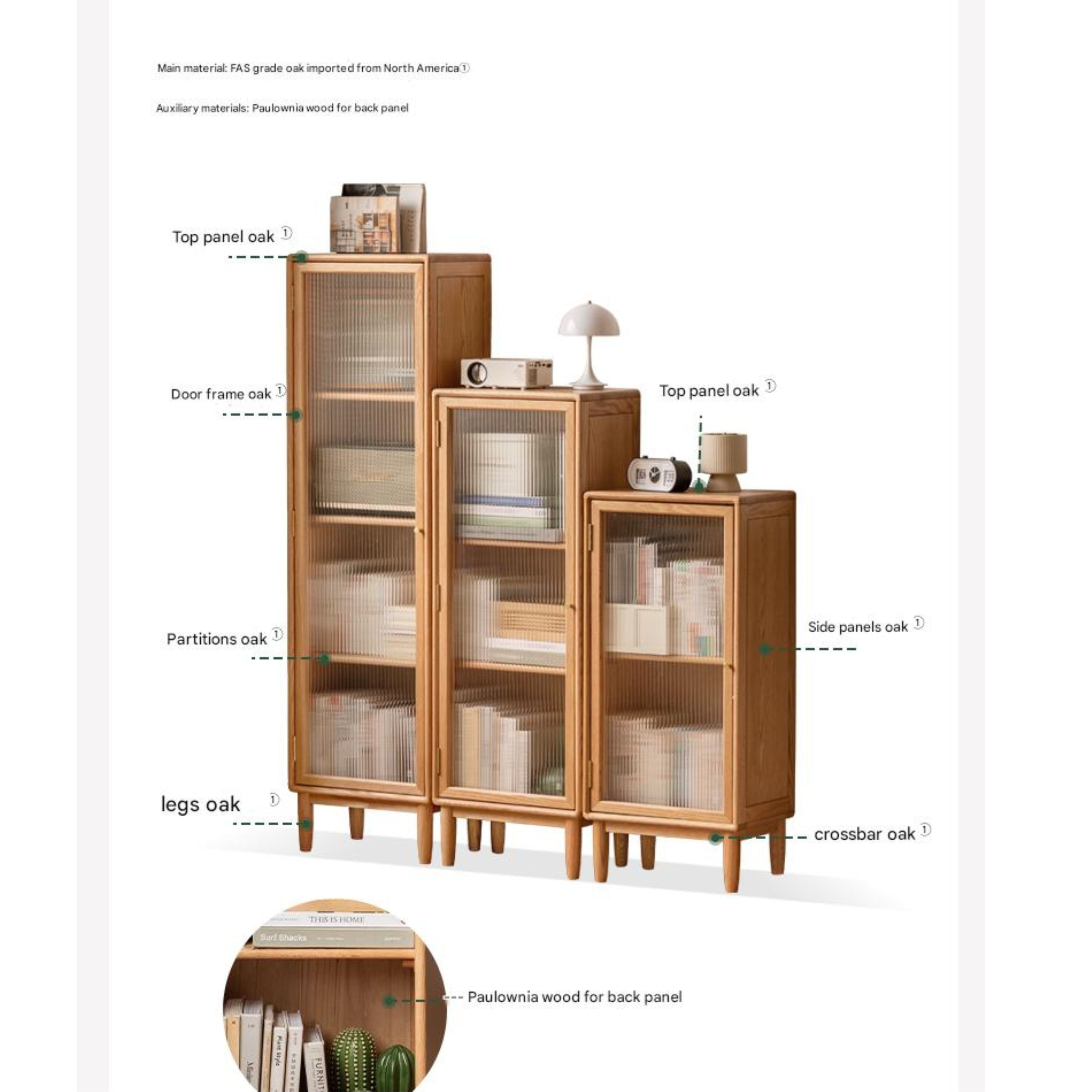 Solid Oak Wood Side Cabinet - Small Bookcase with Adjustable Shelves for Living Room, Bedroom, or Office Storage | Rustic Home Decor Furniture