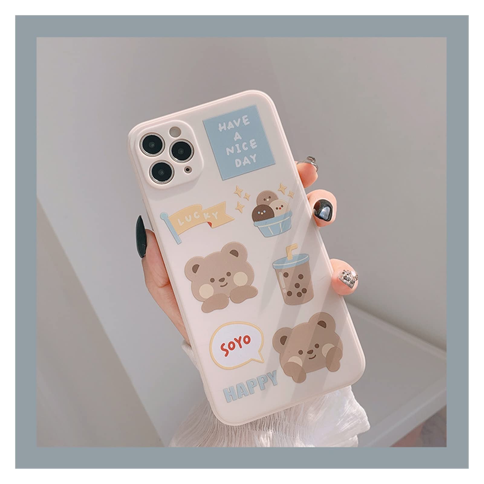 Jinqiuyuan Cute Retro Bubble Tea Bear Soft Phone Case for iPhone 13 12 11 Pro Max XS MAX XR X 8 Plus 7 Plus - Sweet Kawaii Design, Protective Cover (Color B) - Perfect for Tea Lovers & Trendy Accessories