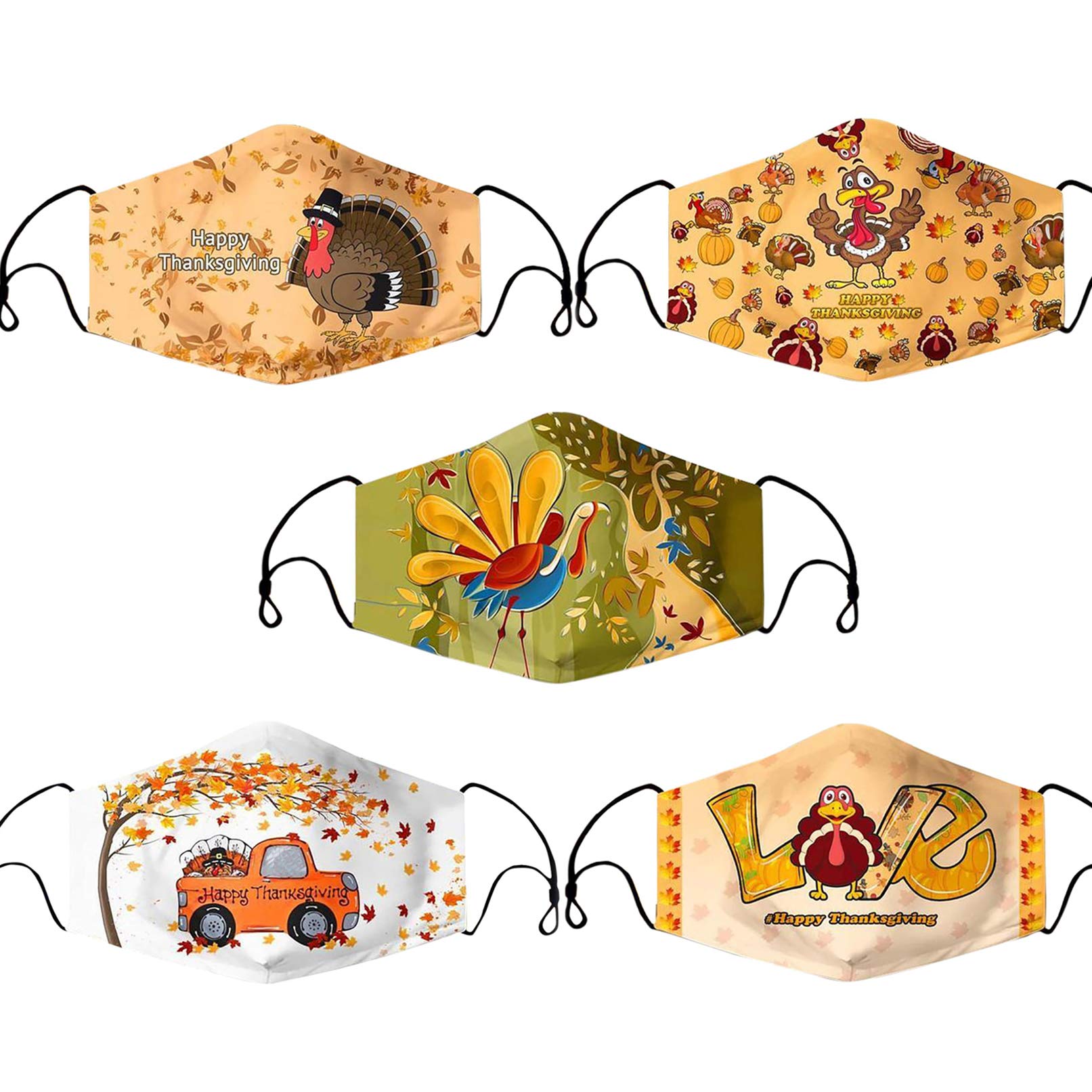 Happy Thanksgiving Day Washable Reusable Cotton Face Mask for Adults - Turkey Print Design for Full Face Protection - Perfect for Holiday Gatherings, Travel, and Seasonal Festivities