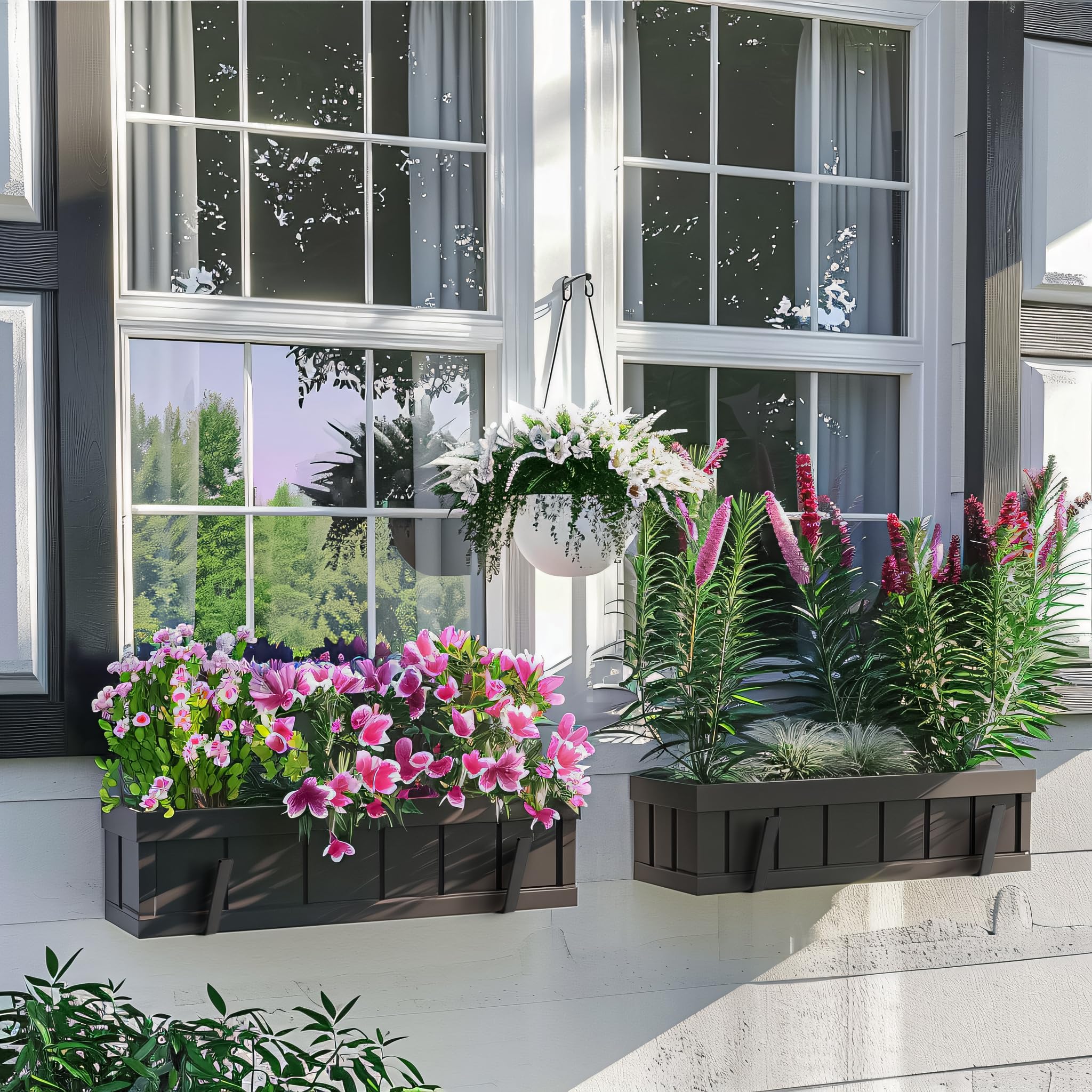 Heavy-Duty Adjustable Window Box Brackets (6'' to 12.5'') - 4 Pack Universal Planters Box Brackets for Wall Mount Flower Boxes - Perfect for Railing, Deck, Fence, Balcony, Window, Patio & Garden Decor