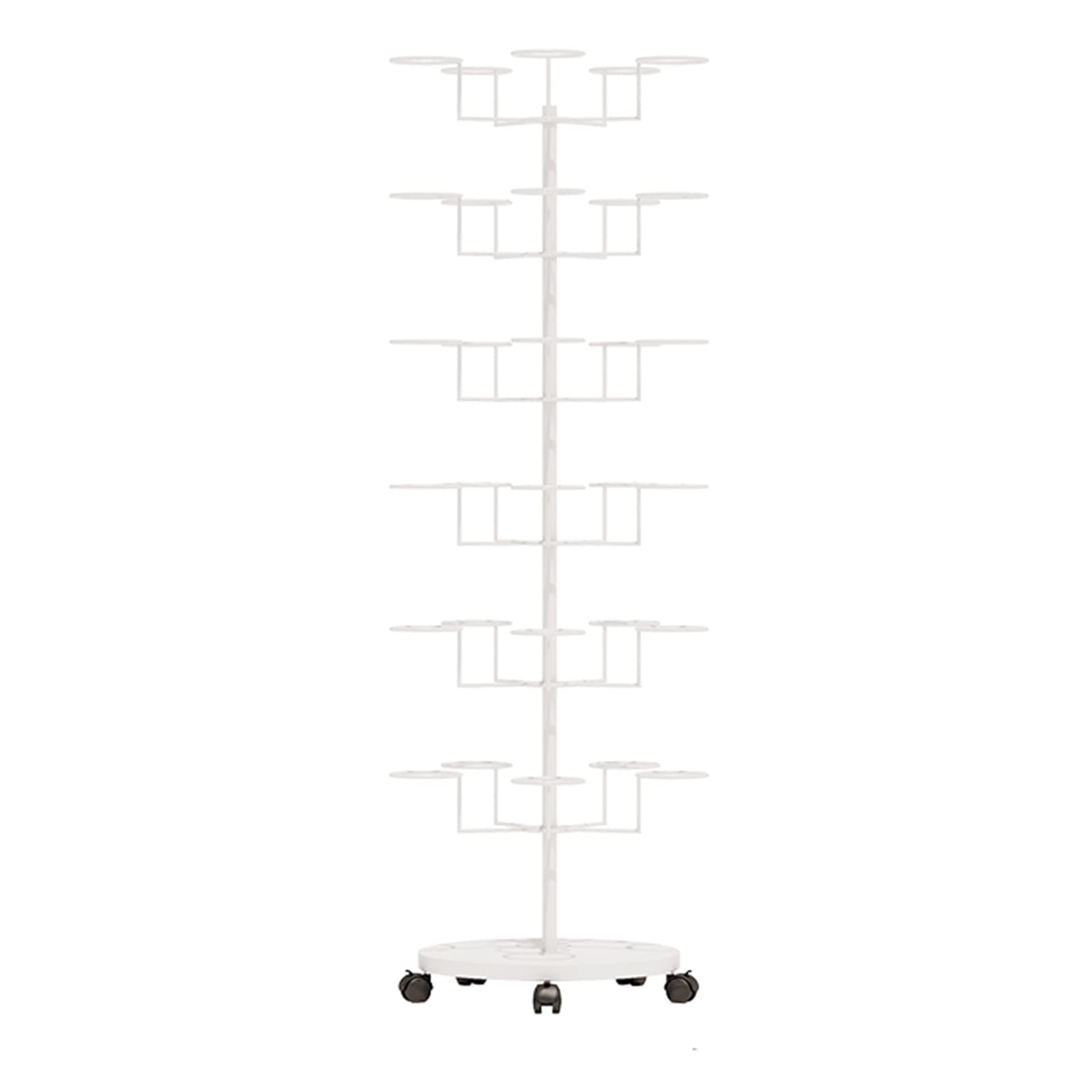 6-Tier Heavy Duty Metal Hat Display Stand for Cowboy Hats & Wig Storage - Large Capacity Rolling Hat Rack for Home, Store & Boutique Organization - Modern White Hat Tree Shelf for Retail Displays & Closet Organization