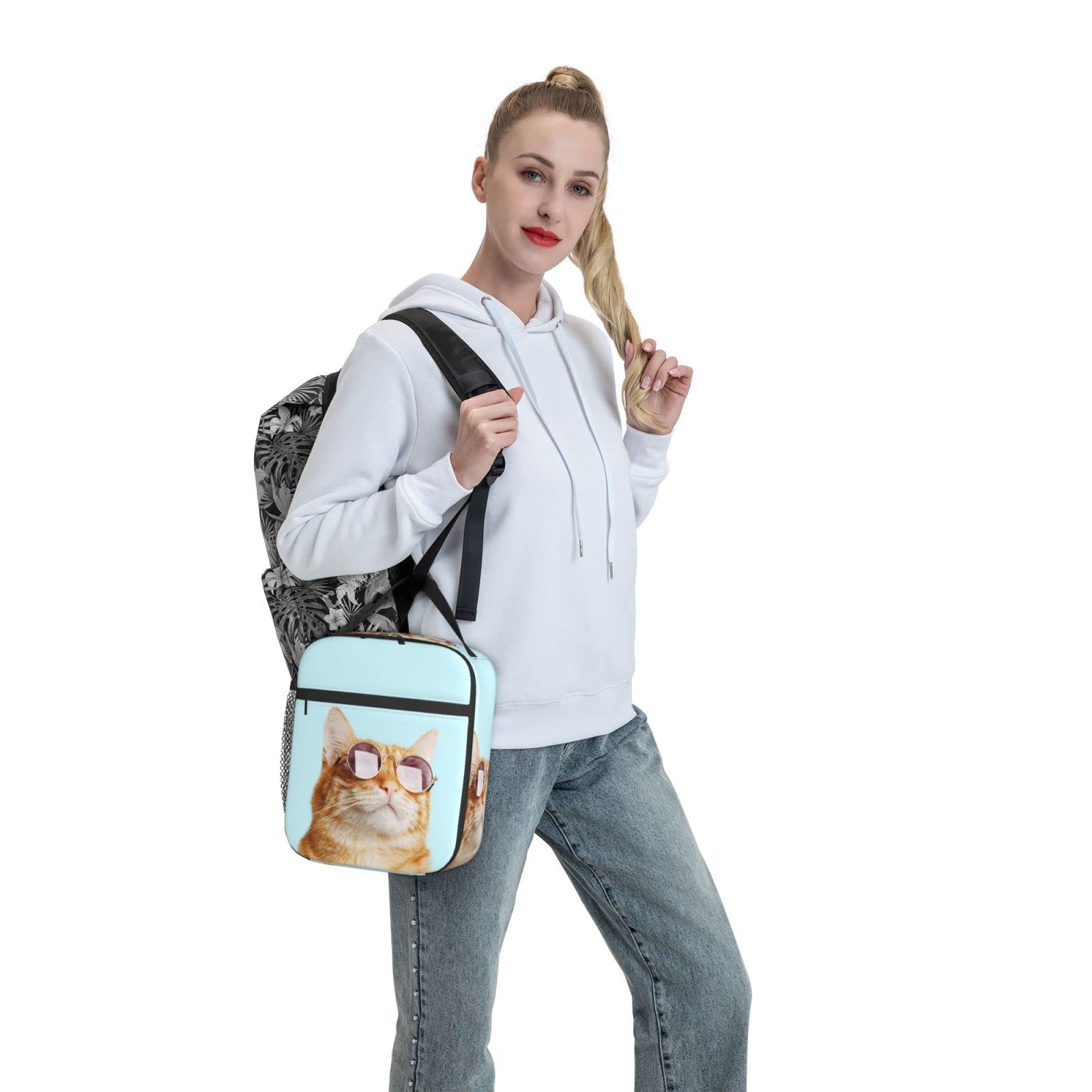 Cat Sunglasses Insulated Lunch Box - Reusable Cooler Bag for Work & Picnics