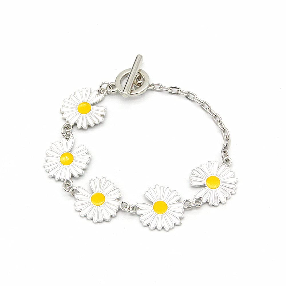 2PCS Daisy Flower Enamel Notched Daisies Charms Earring & Bracelet Set - DIY Jewelry Making Kit - Dangle Charm Gifts for Women, Girls, Teens - Perfect for Summer Outfits, Boho Style & Gift Giving