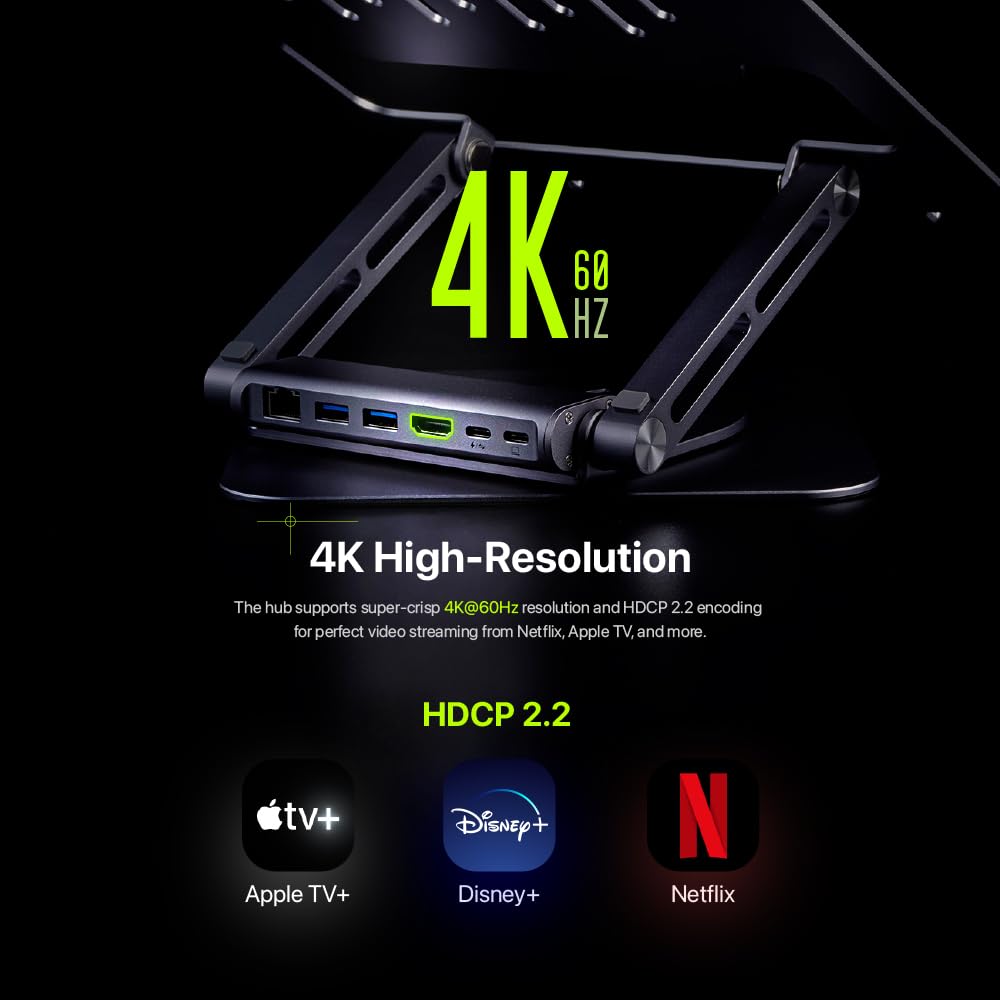 ADAM elements USB-C Stand Pro 6-in-1 Laptop Docking Station for MacBook Pro/Air M1/M2, iPad Pro & Windows Laptops - USB-C Hub with HDMI, 2x USB-A, PD Charging, Ethernet Port - Perfect for Home Office & Workspace Setup