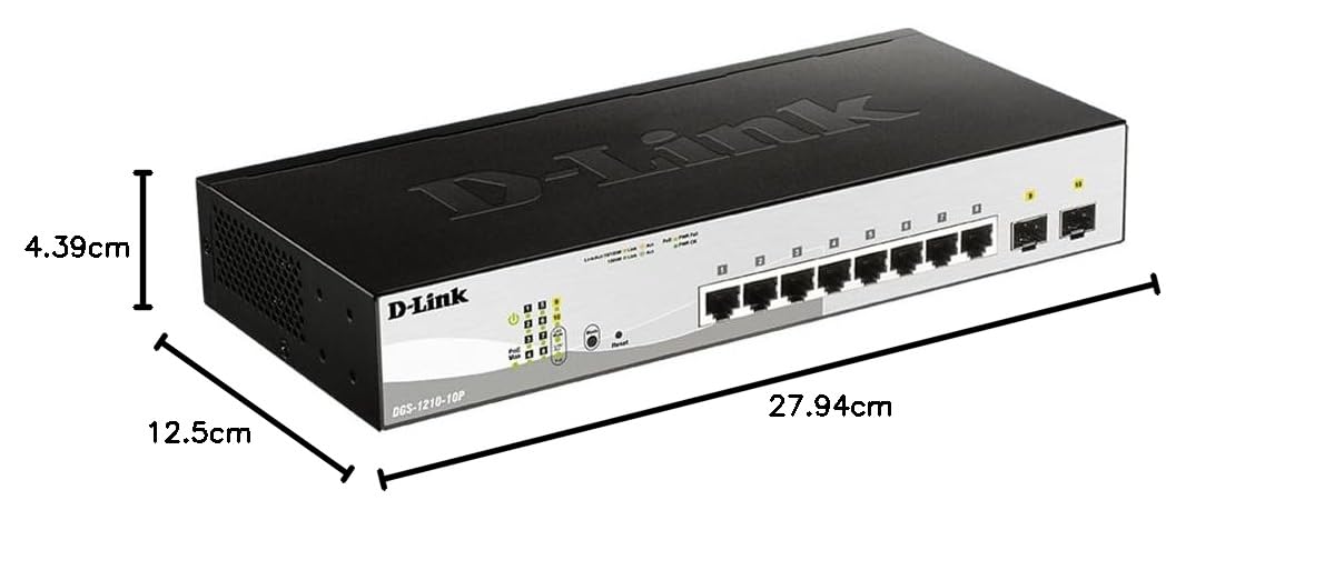 D-Link DGS-1210-10 10-Port Gigabit Smart Managed Switch with 8 GbE & 2 SFP Ports, L2+ Features, VLAN Support, Cable Diagnostics - Web Managed for Home Office, Small Business Network Setup | Desktop/Rackmount | Fanless Design | NDAA Compliant | Lifetime Warranty