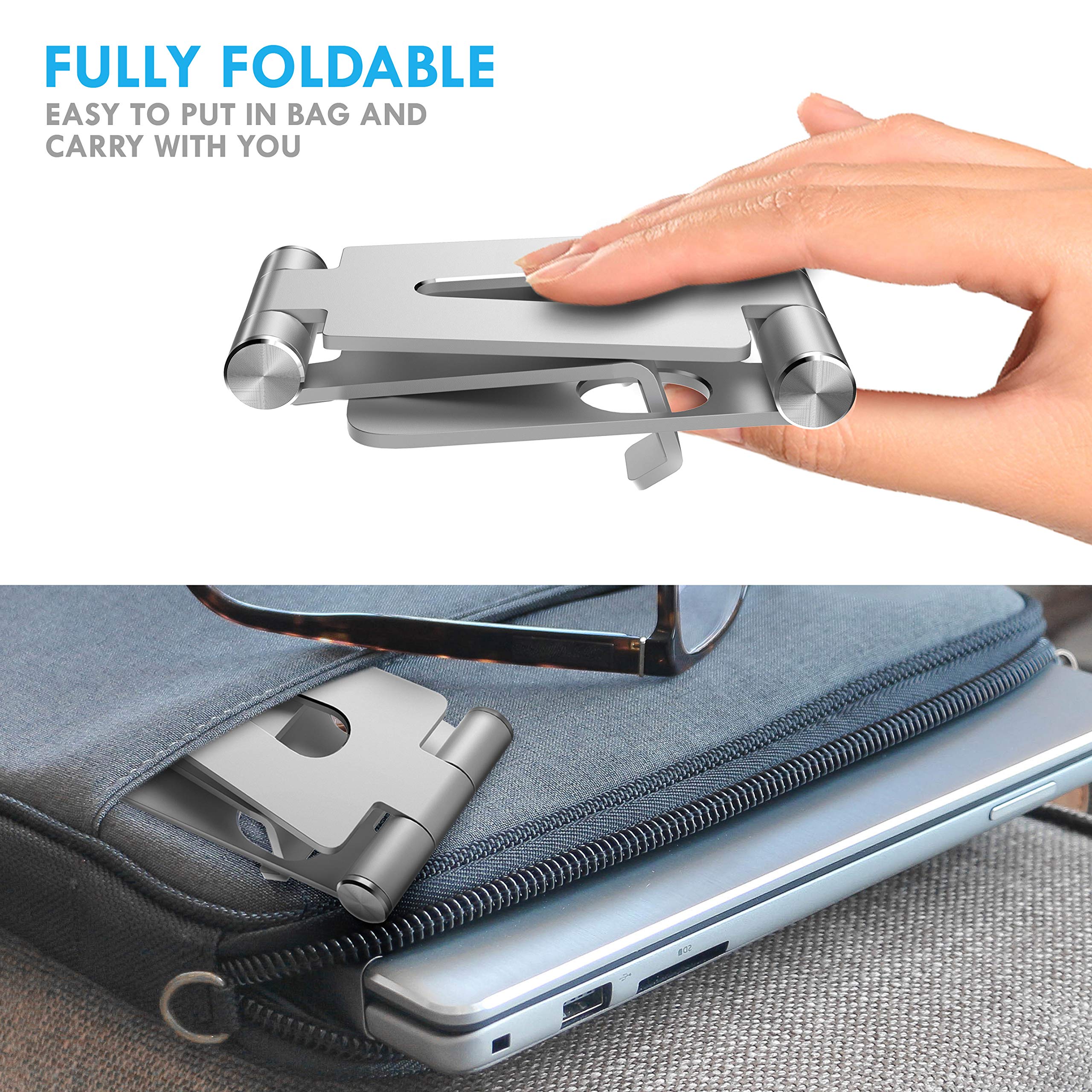 Aduro U-Rise XL Adjustable Aluminum Tablet Stand - Foldable Phone & iPad Holder for iPhone, iPad Pro 11/10.5/9.7, Air Mini 4/3/2, Nexus, Samsung Tab, E-Readers 4-12