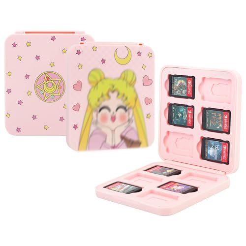 GLDRAM Nintendo Switch Game Case Holder for Switch/OLED/Lite - Pink Anime Design with 12 Game Card & 12 Micro SD Card Slots - Portable Travel Storage Accessories for Girls - Perfect for Gaming On-The-Go & Organizing Switch Games Collection