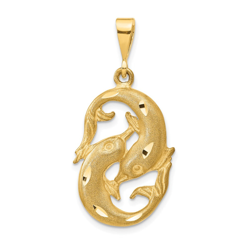 Gold Large Satin Diamond Cut Pisces Zodiac Charm Pendant Necklace - Perfect for Birthdays, Gifts & Zodiac Jewelry Collections