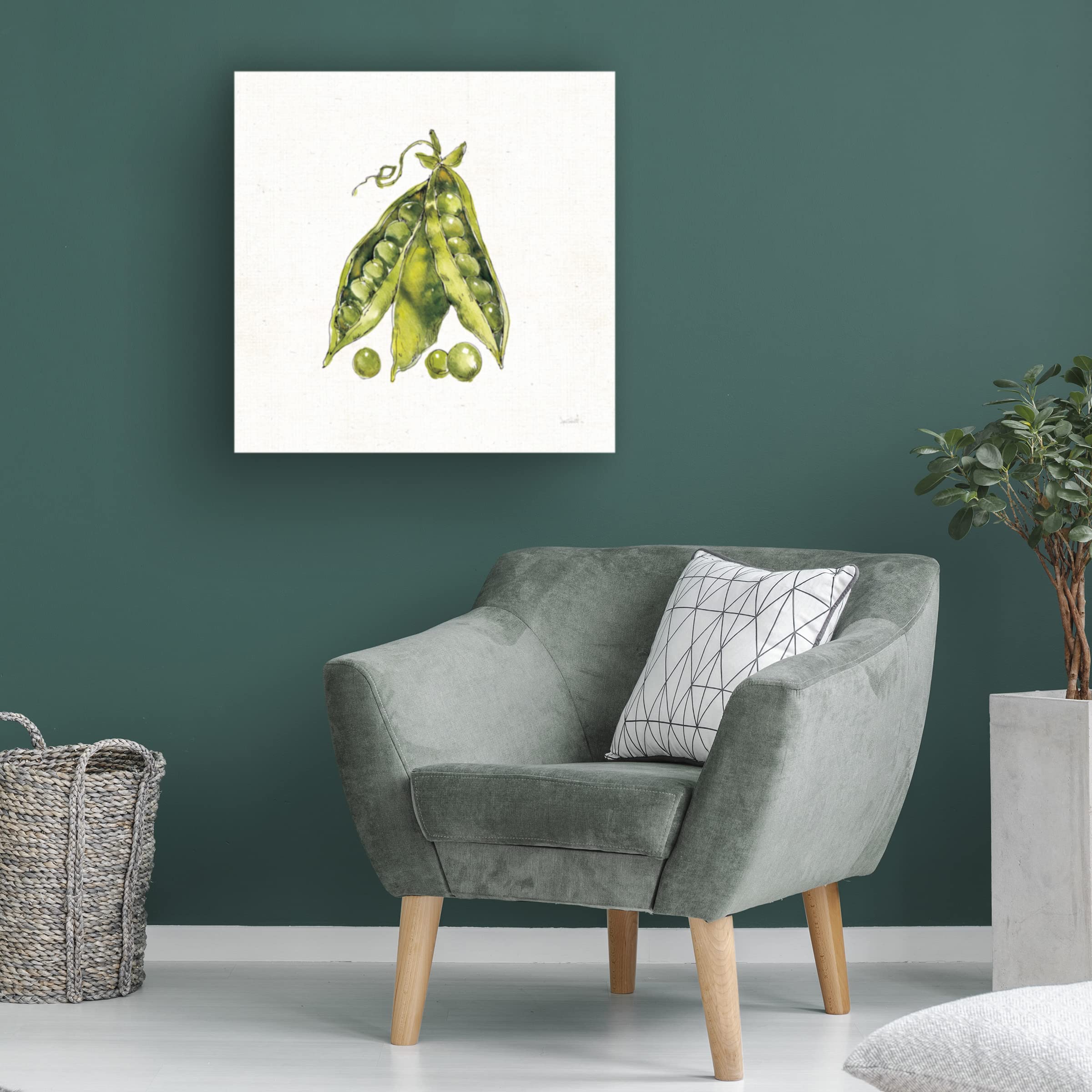 Anne Tavoletti 'Veggie Market IV Peas' Canvas Wall Art Print - Modern Kitchen Decor, Farmhouse Dining Room Painting, Vegetable Still Life Artwork for Home & Restaurant Decor