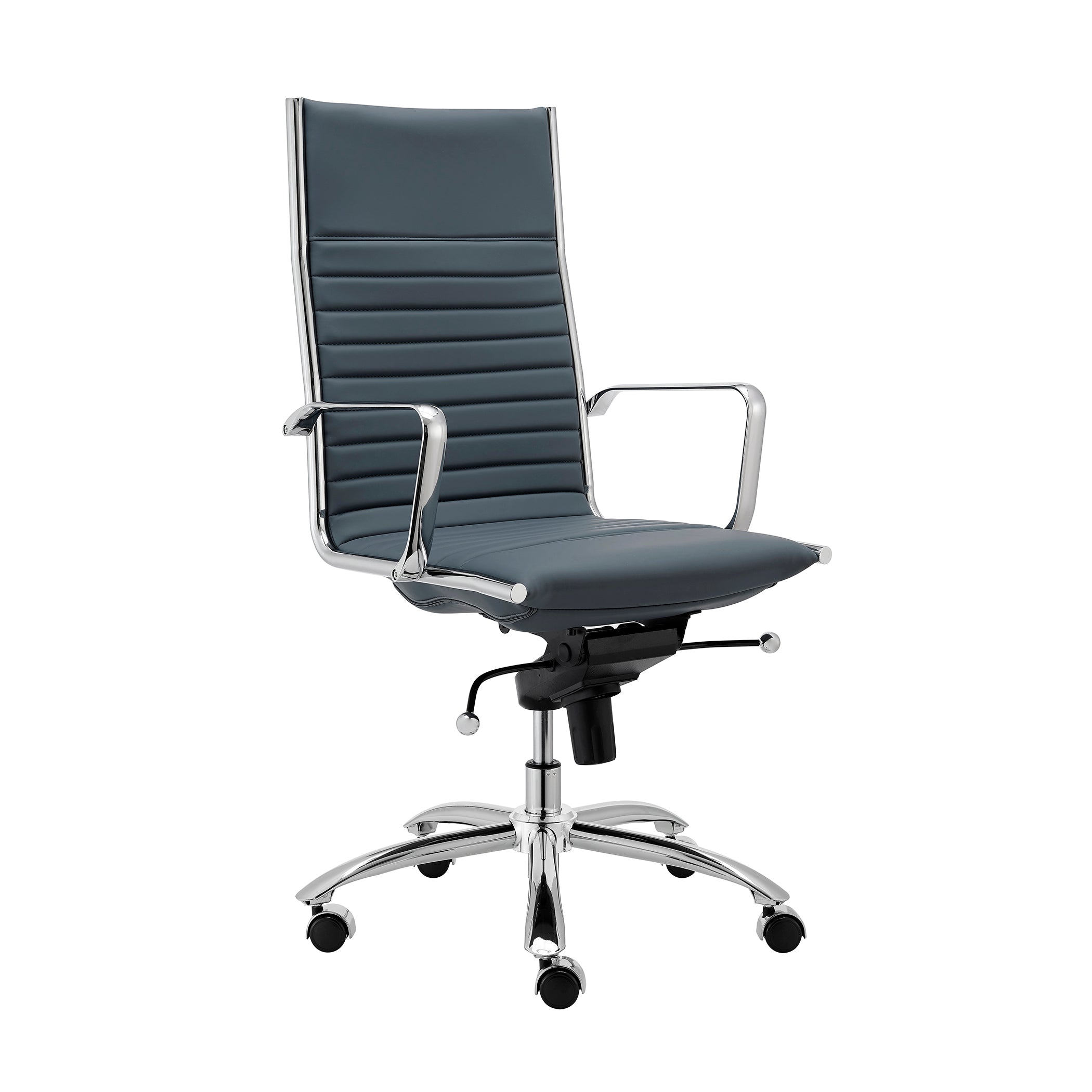 Ergonomic Dirk High Back Office Chair with Chromed Steel Base - Adjustable Lumbar Support & Tilt Function for Home & Office Workspaces