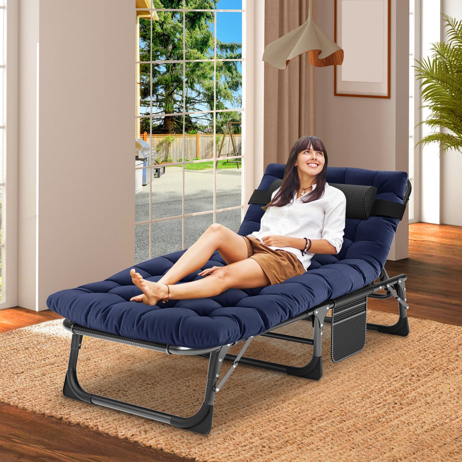 Slsy Foldable Bed with Mattress - Cot Size Folding Guest Bed for Adults, Portable Hideaway Bed with Adjustable Positions - Perfect for Home, Office, Camping & Travel Use