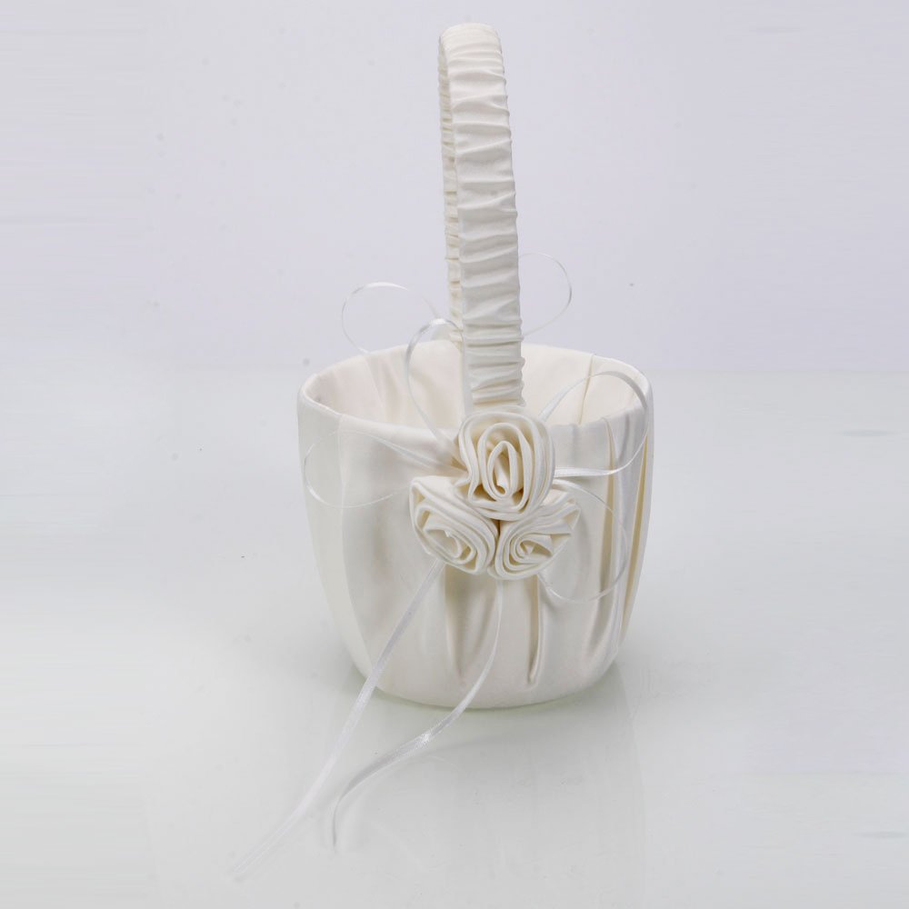 VALINK White Rose Lace Wedding Flower Basket - Elegant Bowknot Bridesmaid Basket for Flower Girls, Wedding Party Decorations & Marriage Props | Perfect for Church Ceremonies, Outdoor Weddings and Bridal Showers