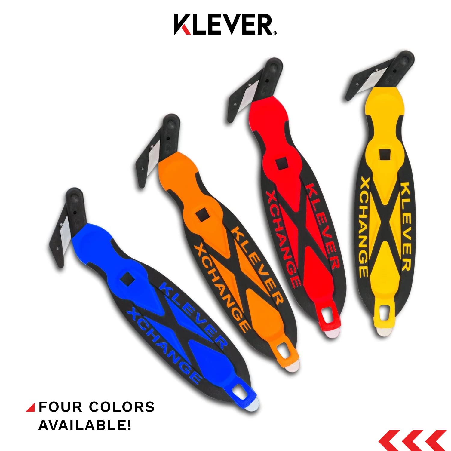 Klever XChange Box Cutter - 10 Pack Heavy Duty Utility Knife with Wide Cut Head & Ergonomic Soft Grip Handle - Ideal for Cutting Boxes, Packages, Film, Tape & Thick Materials (Blue, KCJ-XC-30B) - Perfect for Warehouse, Shipping, Retail & Home Use