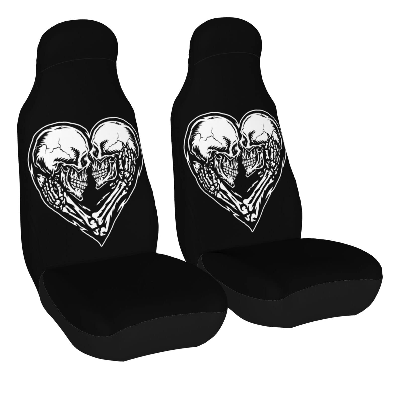 KiuLoam Heart Skull Couple Car Seat Covers for Women & Girls - 2PCS Universal Fit Front Seat Protectors for Sedan, SUV, Truck - Perfect for Date Nights & Road Trips