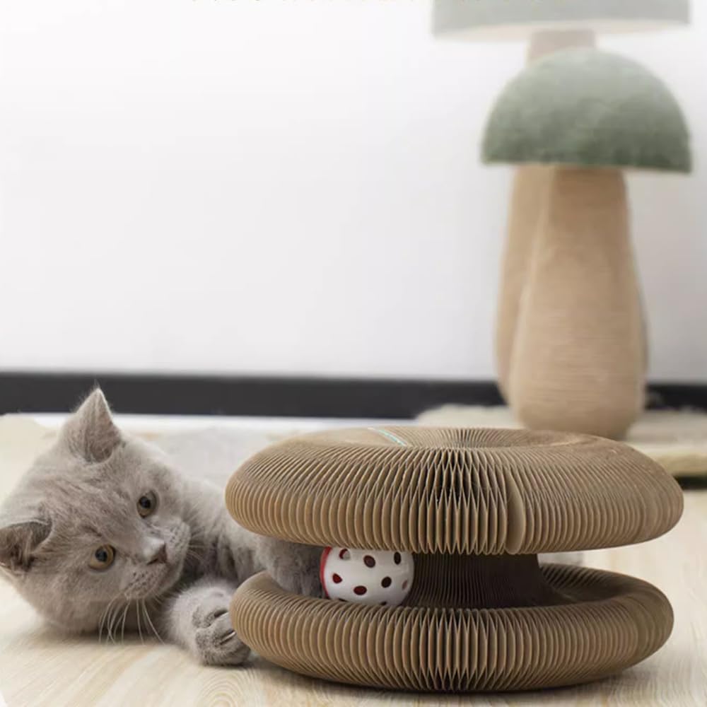 2-Pack Magic Organ Cat Scratcher Board with Interactive Ball - Foldable Cardboard Scratching Pad for Kittens & Small Pets - Durable Cat Toy for Exercise & Play - Perfect for Home, Office & Travel Use