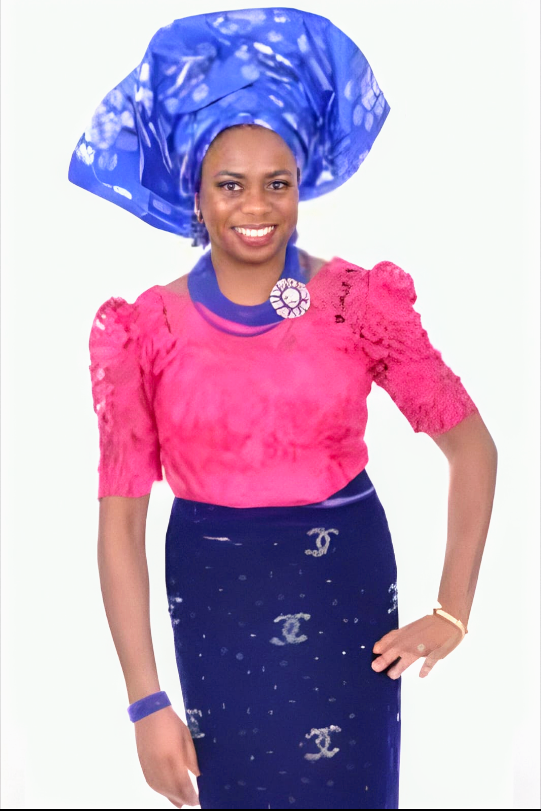 Fuchsia Pink African Guipure Cord Lace Top with Velvet Wrap - Elegant Women's Blouse for Parties, Weddings & Special Occasions