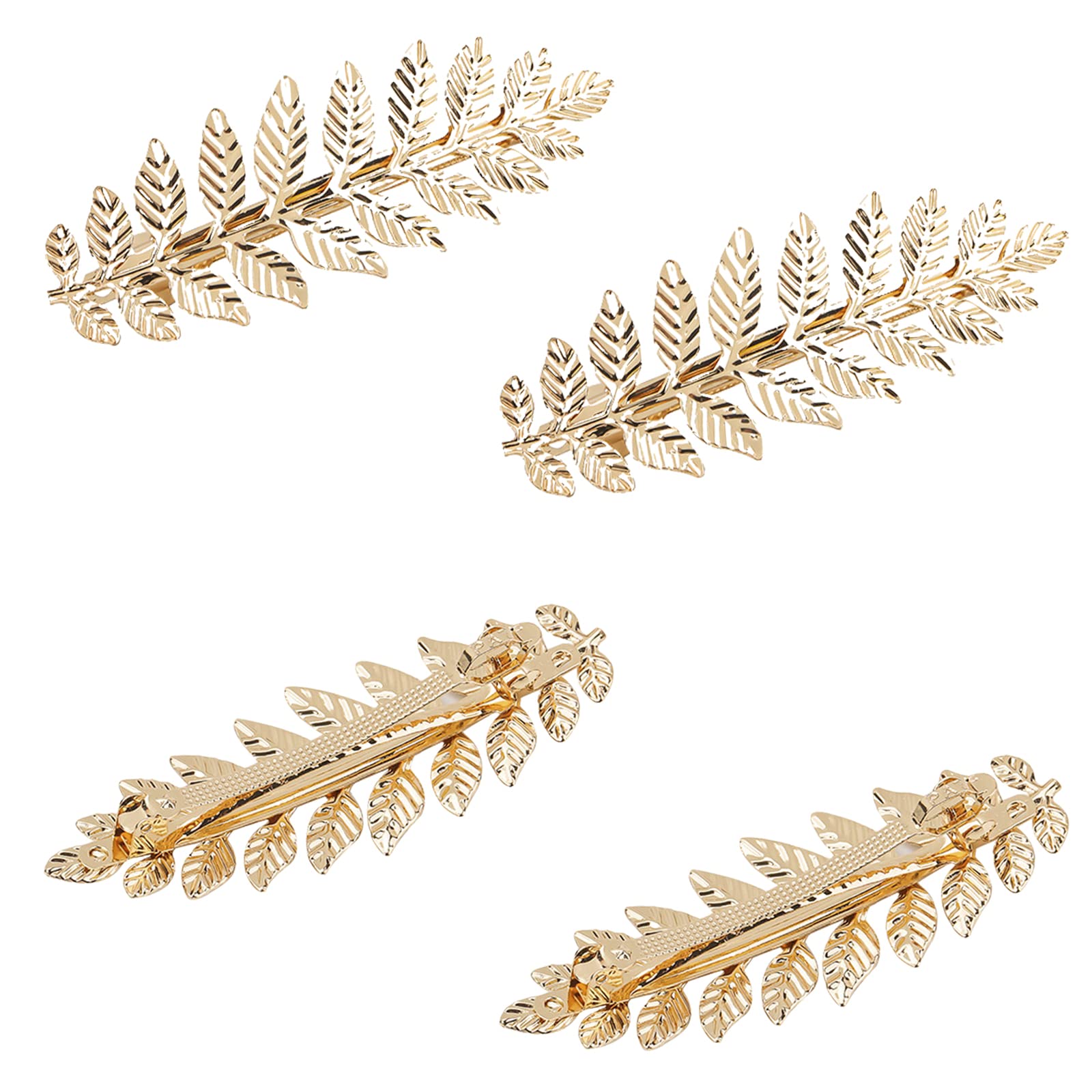 VEGCOO 4 PCS Gold Leaf Hair Clips - Vintage Roman Goddess Headdress Bridal Hair Accessories for Wedding, Party & Fashion Show - Perfect for Brides, Cosplay and Special Occasions