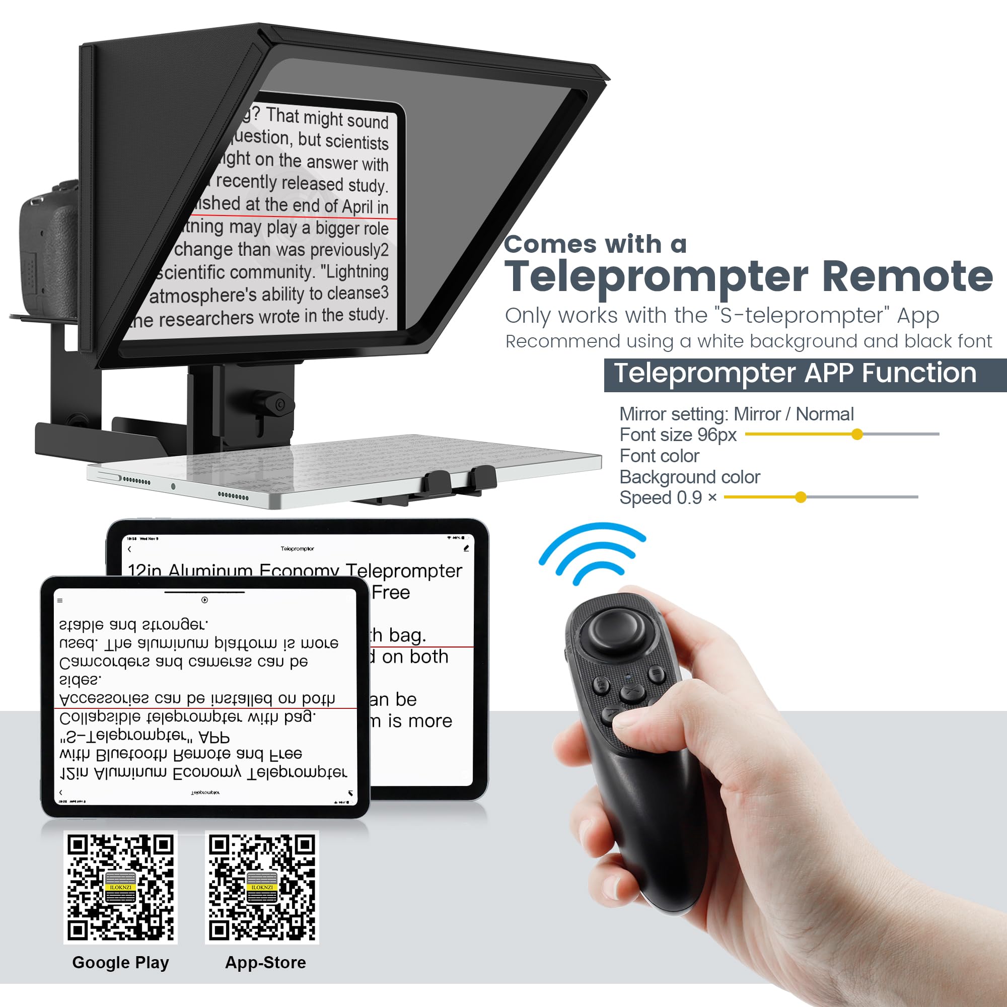 14 Inch Professional Teleprompter for Camera - iPad Compatible (14
