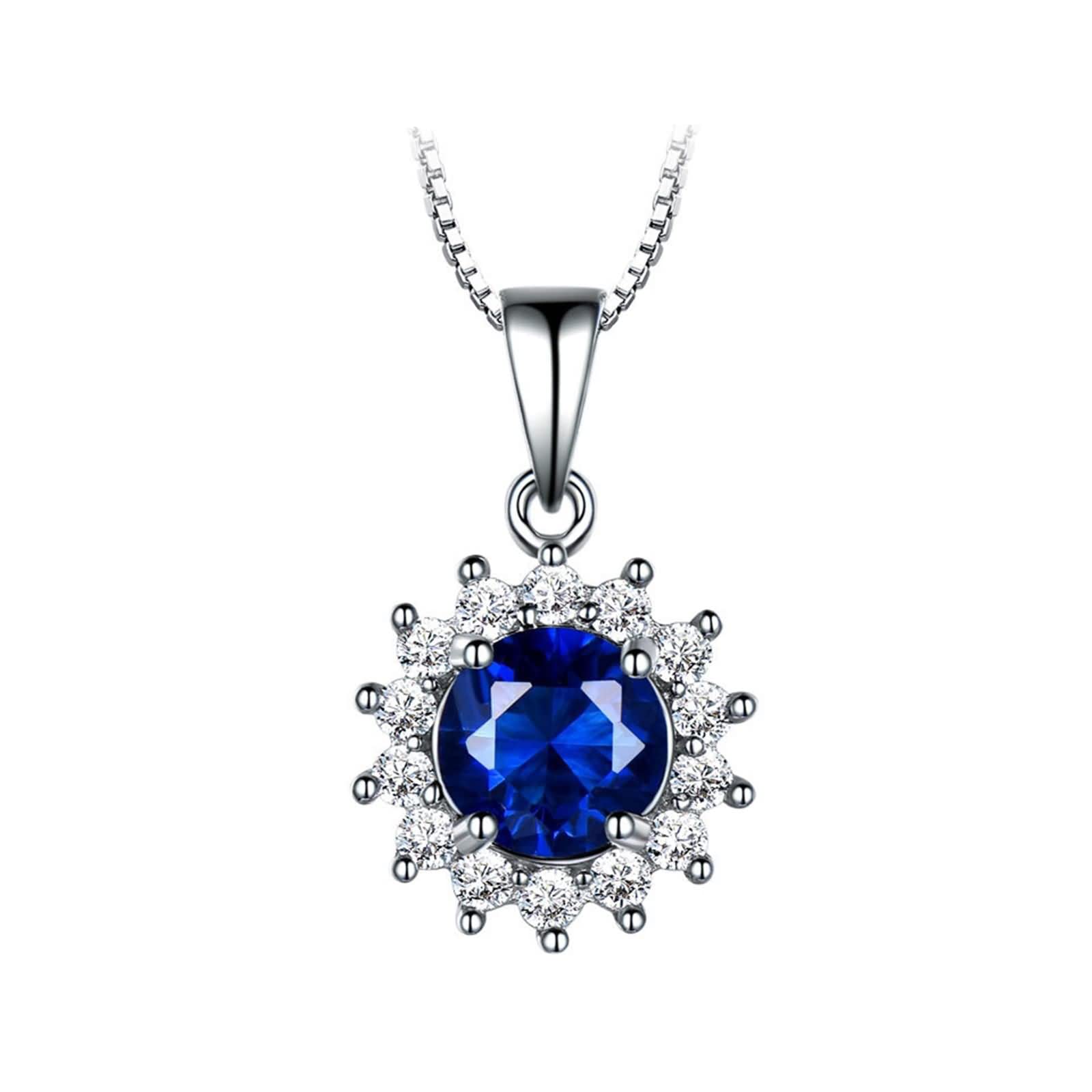 Daesar Sterling Silver Friendship Necklaces for Women - Oval Cubic Zirconia Flower Pendant with Blue/Green Gemstone | Perfect Gift for Best Friends, Sisters & Couples | Birthday, Anniversary & Valentine's Day Jewelry