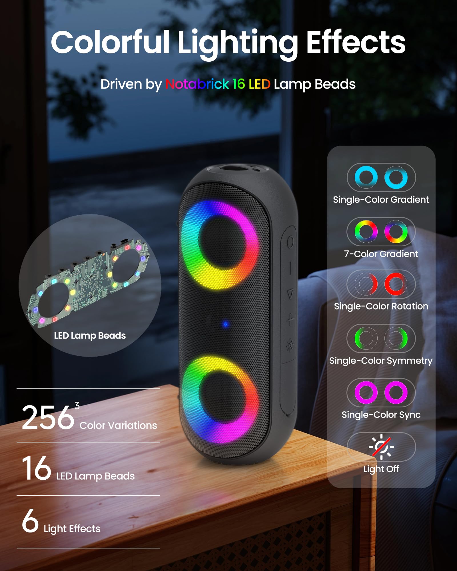 30W Portable Bluetooth Speaker with RGB Multi-Color Rhythm Lights - IPX7 Waterproof, 100FT Wireless Range, 1000min Playtime - Perfect for Shower, Pool Parties & Outdoor Adventures