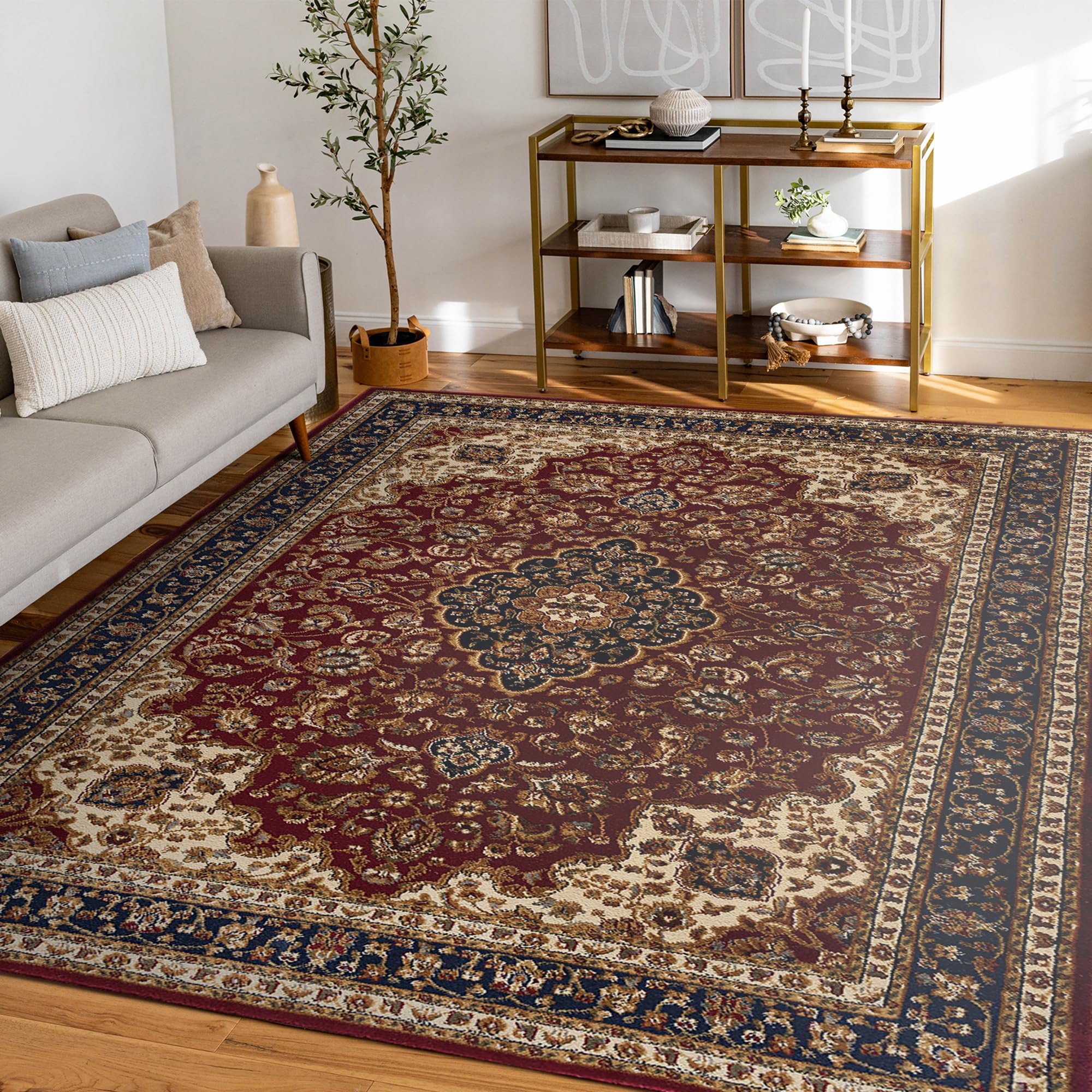 Kirsten Traditional Oriental Red Rectangle Area Rug 8' x 10' - Perfect for Living Room, Bedroom & Home Decor