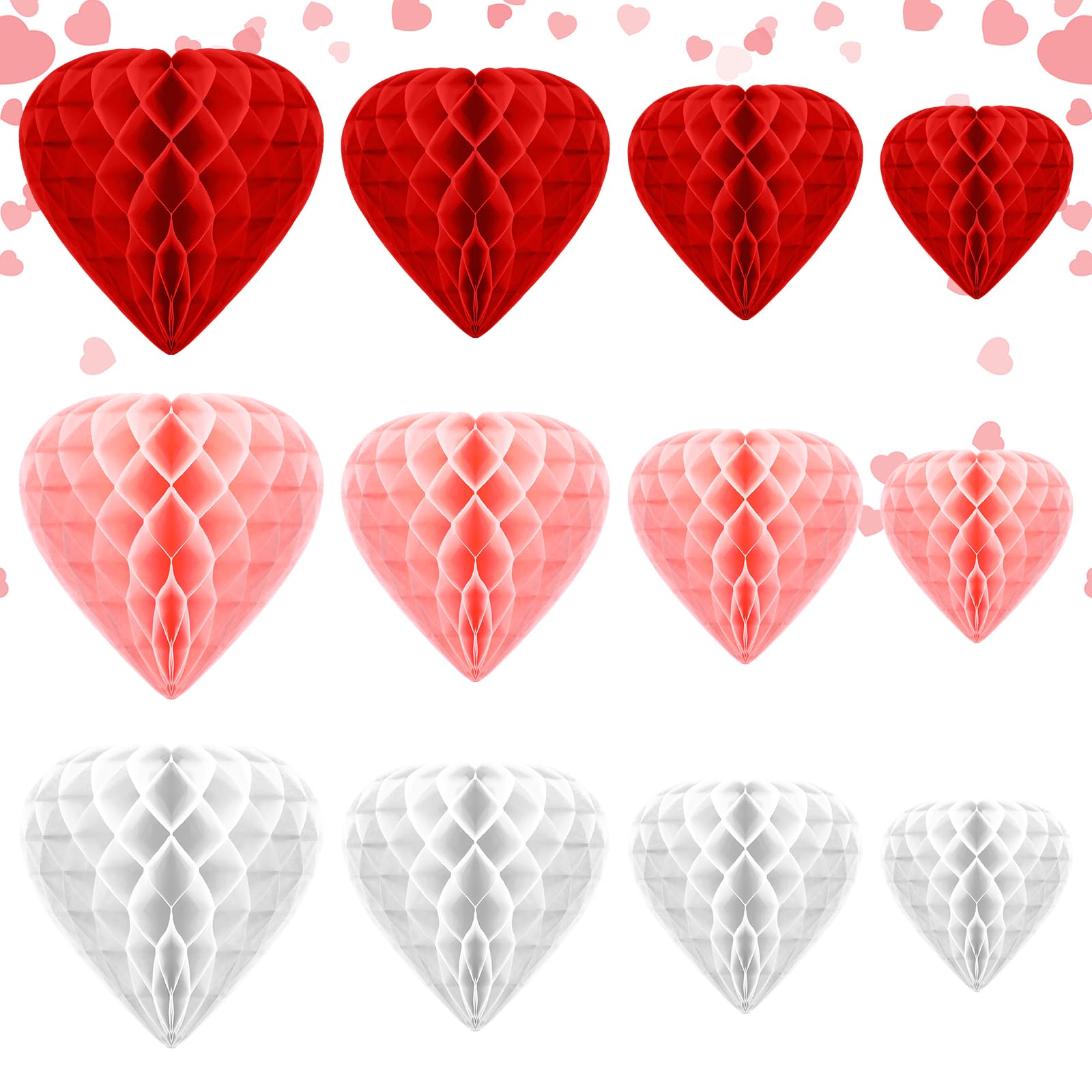12 Pcs Valentine's Day Heart Shaped Honeycomb Ball Decorations - Red Paper Pom Poms Hanging Pendants for Wedding, Bridal Shower, Party & Photo Backdrop Ceiling Decor (Perfect for Romantic Proposals, Anniversary Celebrations & Home Decoration)