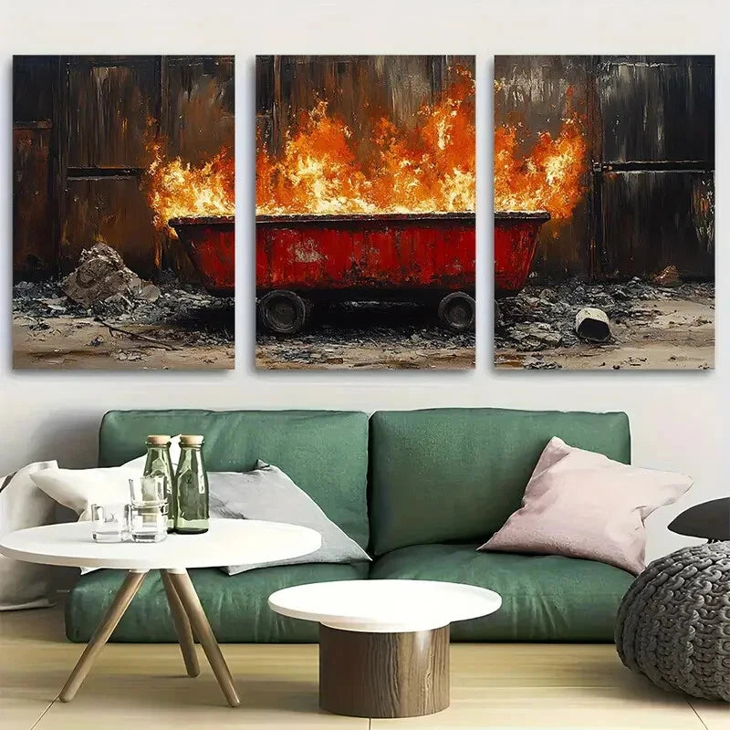3pcs A Dumpster Fire Metal Wall Art - Ready to Hang Funny Home Decor for Living Room, Office & Man Cave - Unique Gift Idea for Friends & Family