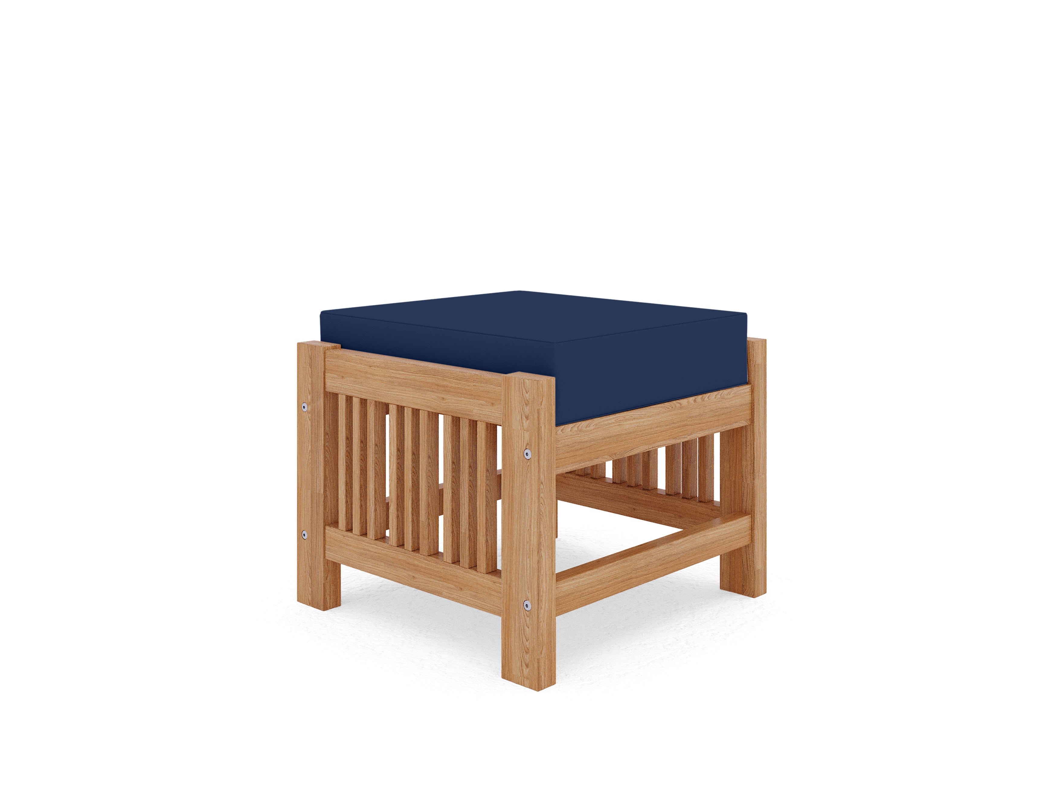 Premium Teak Outdoor Ottoman with Sunbrella Navy Cushion - Waterproof & Durable Patio Furniture for Poolside, Garden, or Deck Relaxation