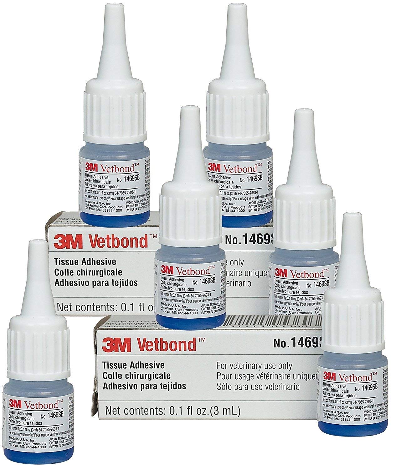 3M Vetbond Tissue Adhesive Kit - 6 Bottles (3ml Each) with MSDS - Surgical Wound Glue for Veterinary Use, Pet First Aid & Minor Wound Care - Ideal for Animal Clinics, Farms & Home Pet Emergencies