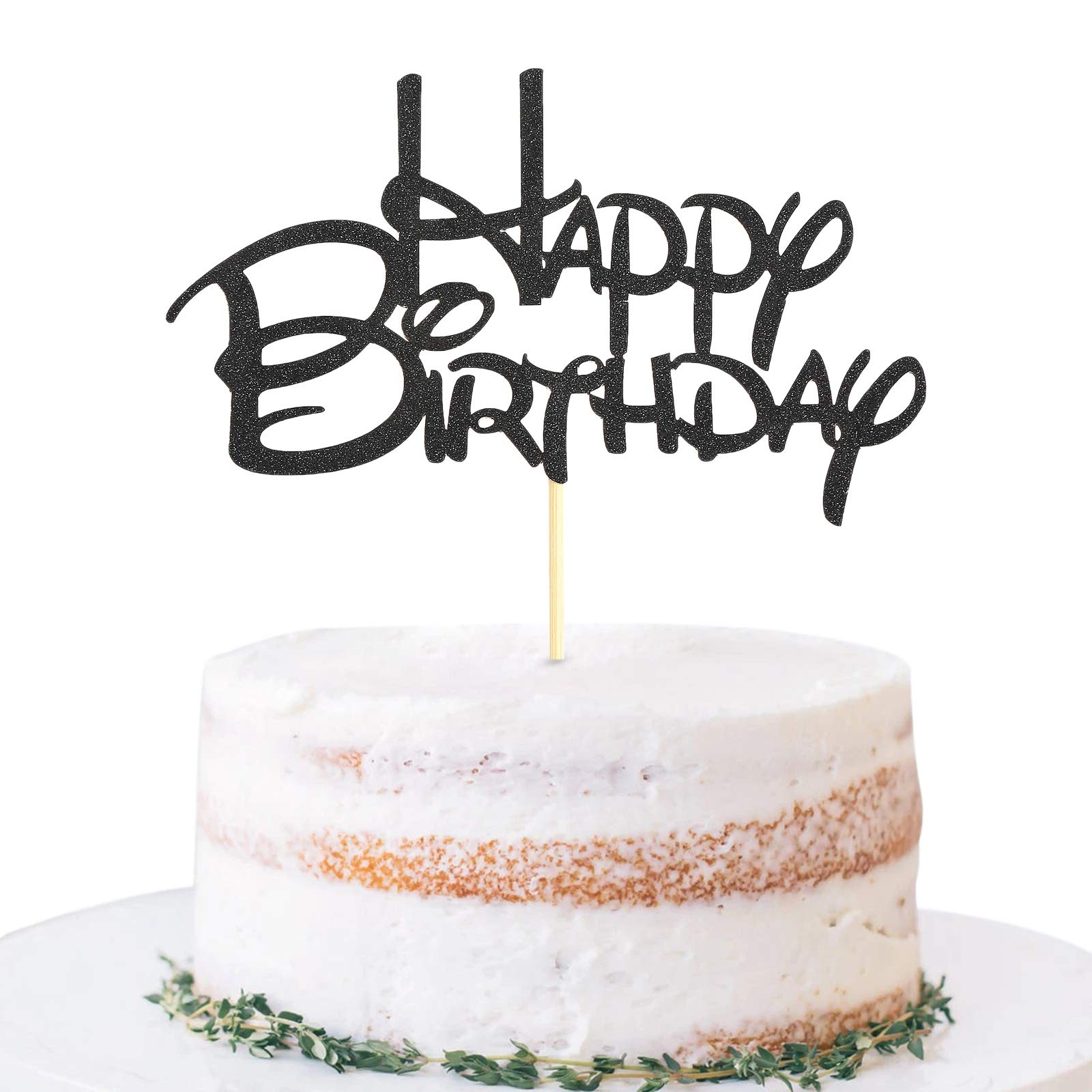 Black Glitter Happy Birthday Cake Topper - Premium Birthday Party Decoration Supplies for Cake Smash, Photo Booth Props & Black Paper Cake Topper Flags | Perfect for Birthday Parties, Baby Showers & Celebration Decorations
