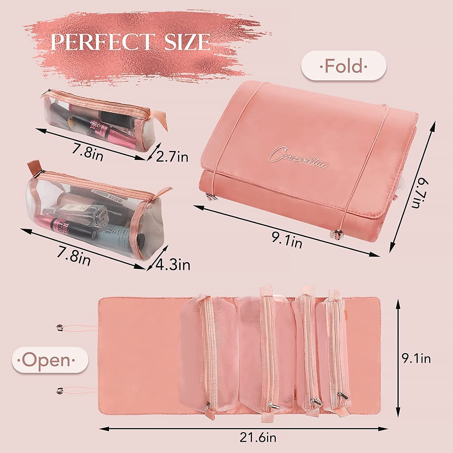 QURAX Professional Cosmetic Makeup Kit Storage Pouch - Foldable Makeup Bag Organizer for Women | Travel Cosmetic Case, Makeup Accessories Storage | Perfect for Travel, Home & Salon Use