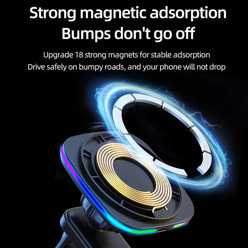 360° Adjustable 52cm Long Goose Neck Car Phone Holder with 15W MagSafe Fast Charging - Magnetic Suction Cup Mount for Windshield (Perfect for GPS Navigation & Hands-Free Calling)