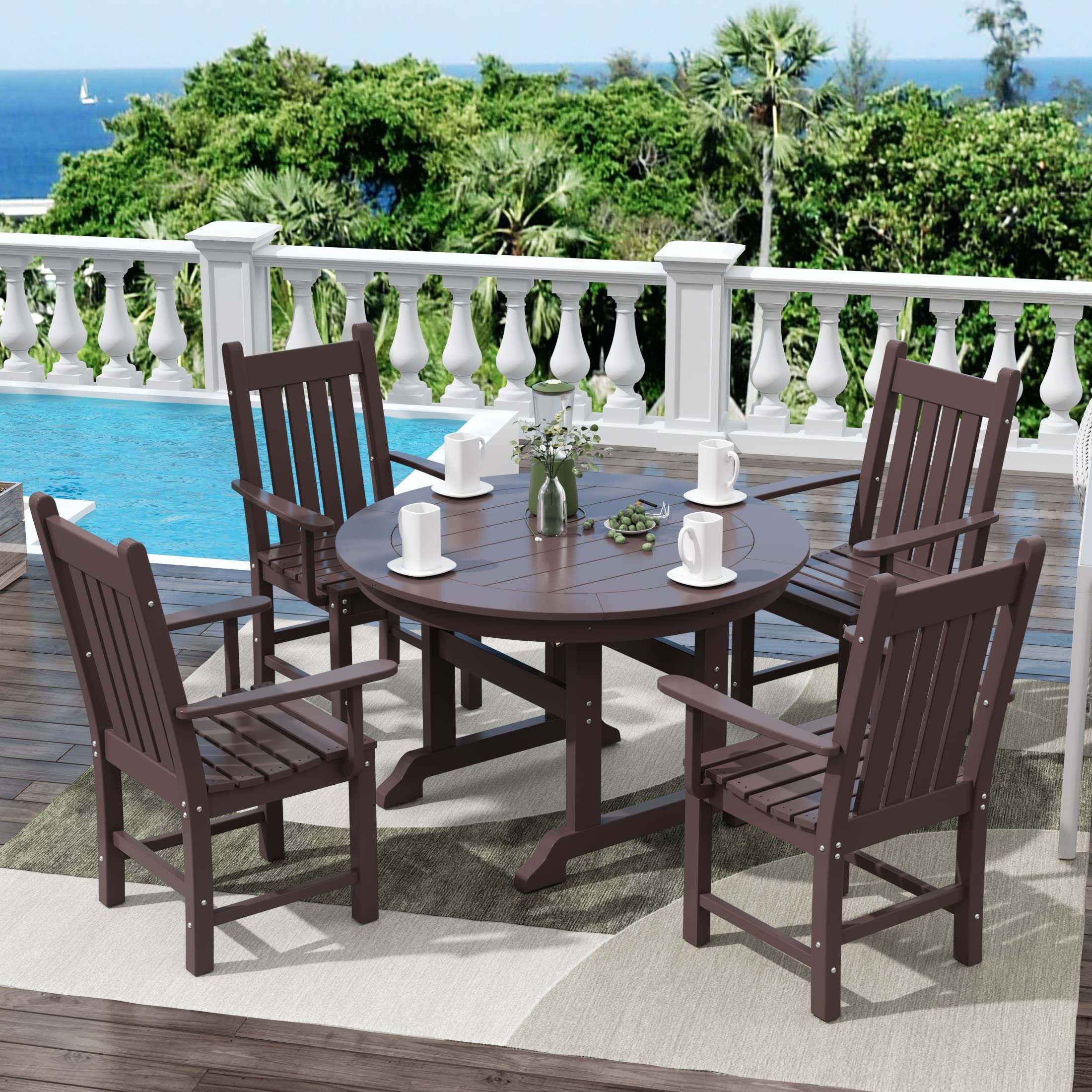 WestinTrends Malibu Classic Outdoor Dining Chairs with Arms - All Weather Poly Lumber Adirondack Patio Chairs for Restaurant, Bistro & Backyard - 350 LBS Weight Capacity - Arched Backrest & Curved Seat - Dark Brown - Perfect for Poolside, Garden & Outdoor Dining Areas