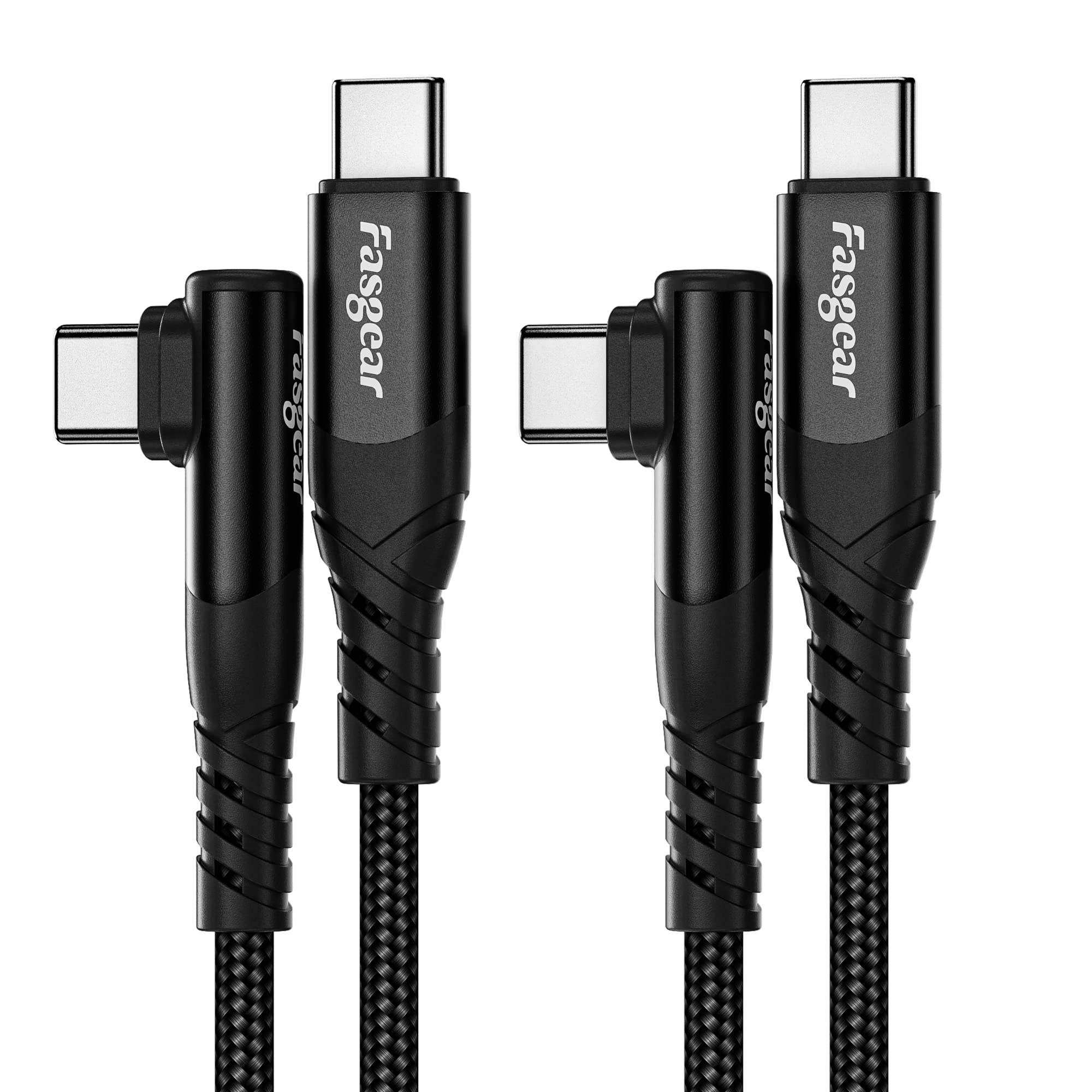 Fasgear 2-Pack 6ft USB C to USB C Cable, 60W PD Fast Charging, Right Angle 90 Degree Type C Charger Cord for Galaxy S24/S23, MacBook, iPad Pro - Ideal for Travel, Office & Home Charging (Black)