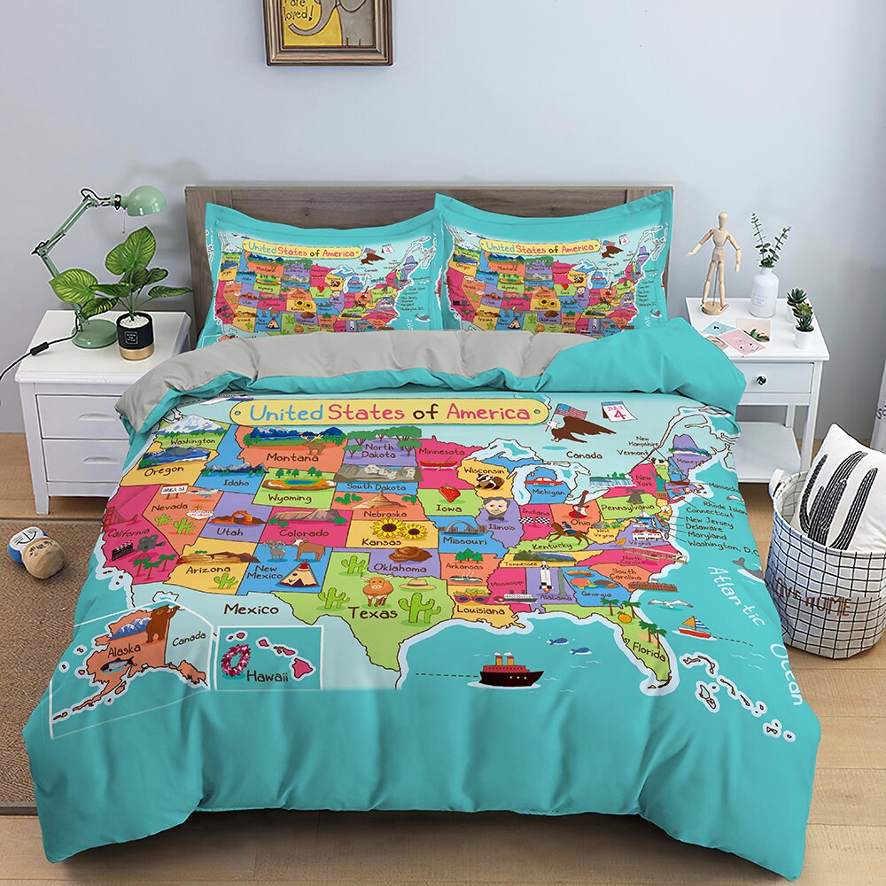 World Map Bedding Set - Vintage Exploration Theme with Globe, Ship & Continent Designs | Perfect for Travel Lovers, Kids Rooms & Adventure-Themed Bedrooms