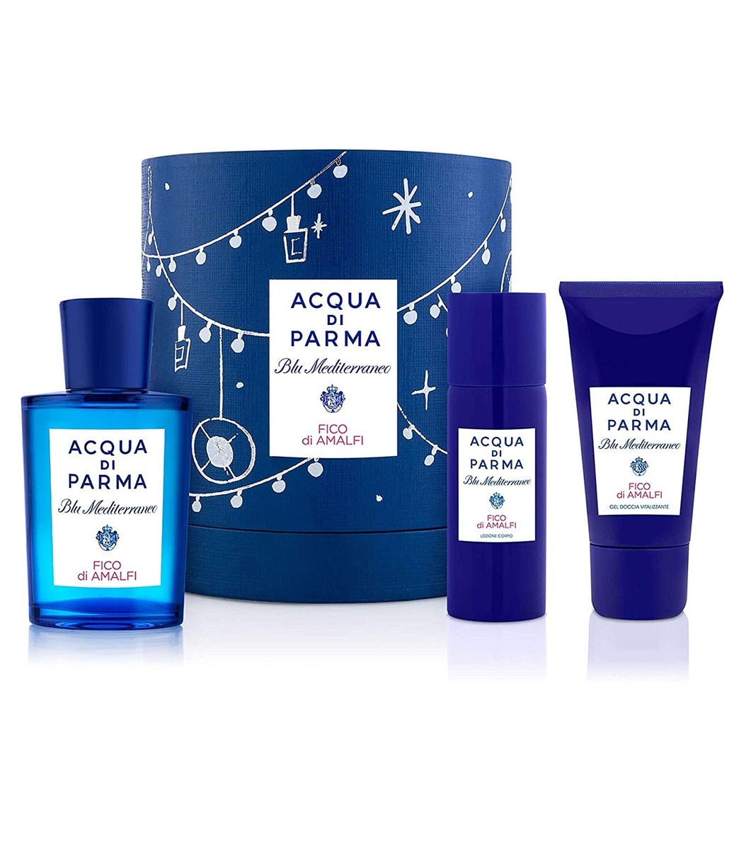 Acqua Di Parma Blu Mediterraneo Fico Di Amalfi Gift Set for Men - 75ML Eau de Toilette Spray + 40ML Shower Gel + 50ML Body Lotion | Luxury Cologne Set, Perfect for Gifts, Travel & Daily Fragrance Routine