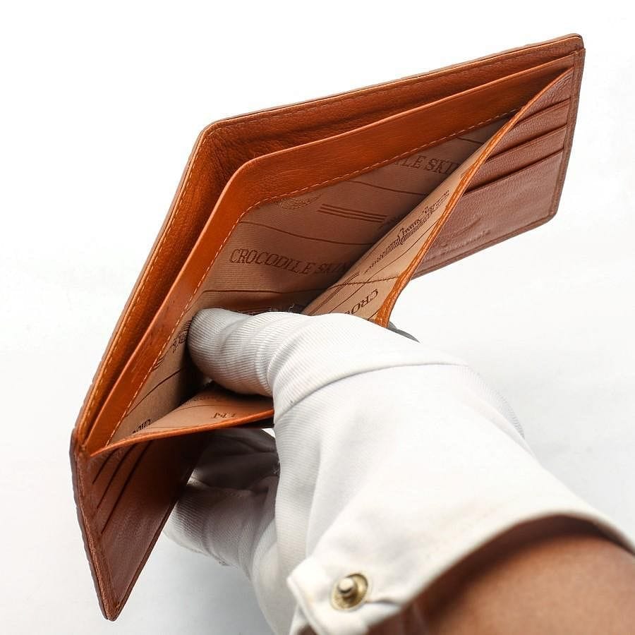 Genuine Light Brown Crocodile Leather Wallet for Men - Slim Bifold RFID Blocking Luxury Wallet - Perfect for Everyday Carry, Business & Travel