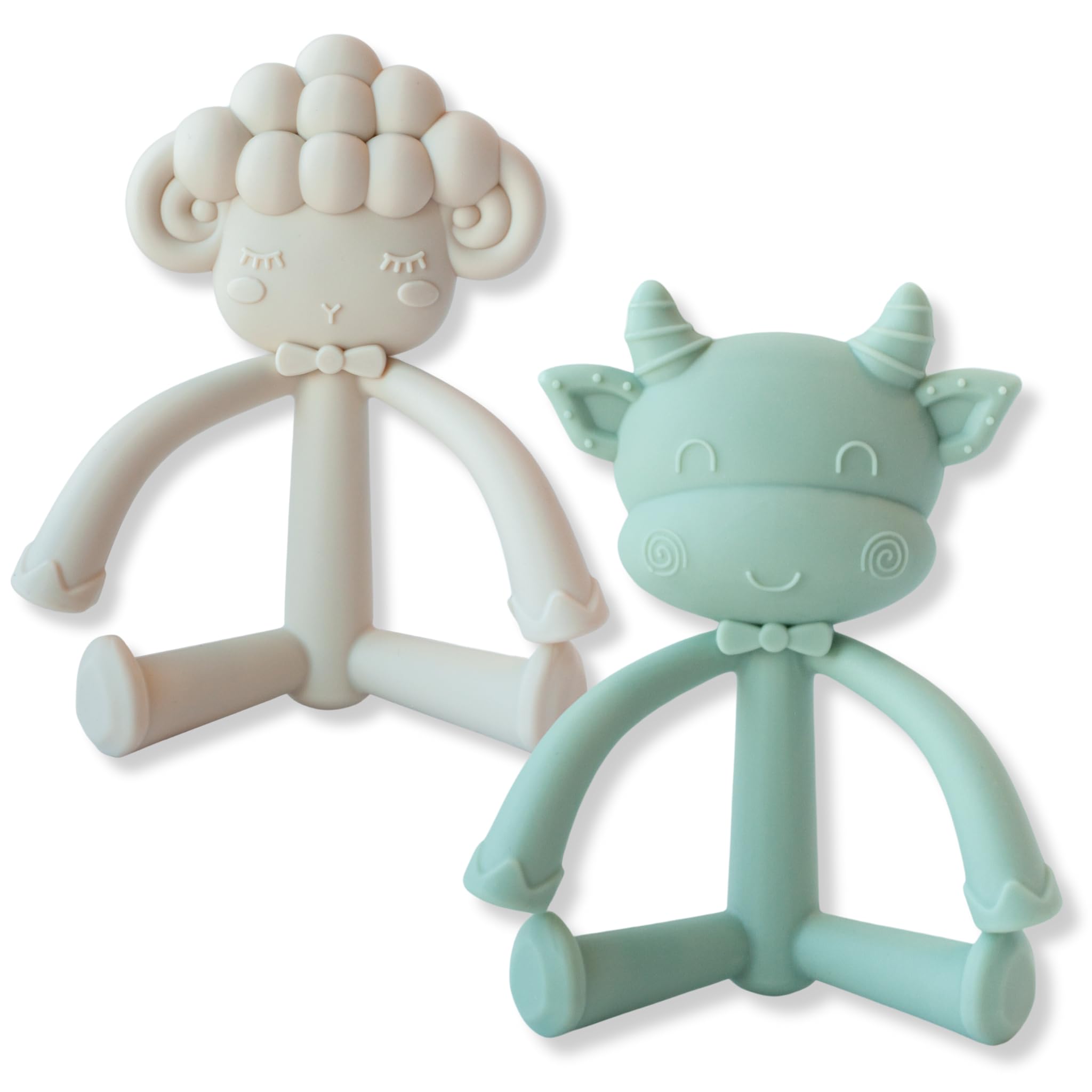 2 Pack Baby Teething Toys for Infants - Soft Food Grade Silicone Teether Set with Lamb & Cow Designs | Safe Chew Toys for Soothing Sore Gums | Perfect for Home, Travel & Daycare Use