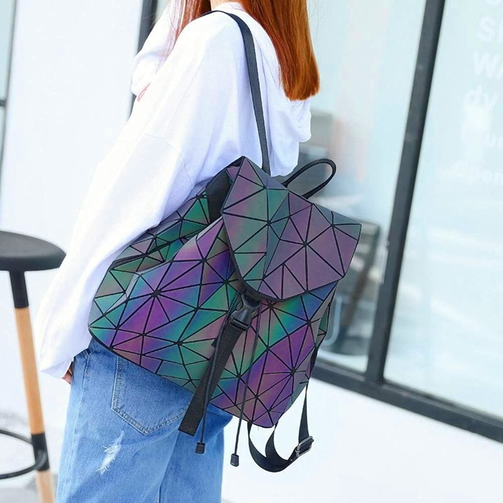 Luminous Geometric Backpack for Women - Holographic Reflective Handbag & Iridescent Daypack (BB180001-02) - Perfect for Night Out, Rave Parties & Festival Fashion Accessory