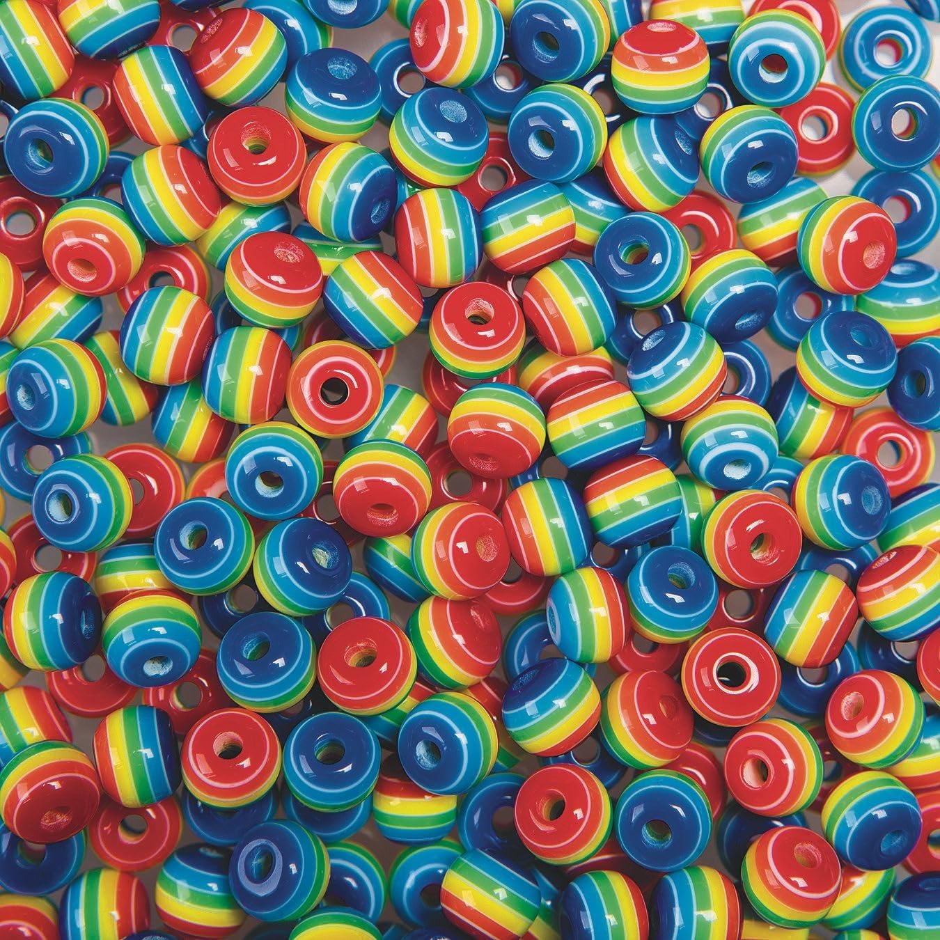 Rainbow Striped Plastic Beads for Jewelry Making - 8mm Beads with 1mm Hole (750 Beads per 1/2lb Bag) - Perfect for DIY Bracelets, Necklaces & Craft Projects for Kids & Adults