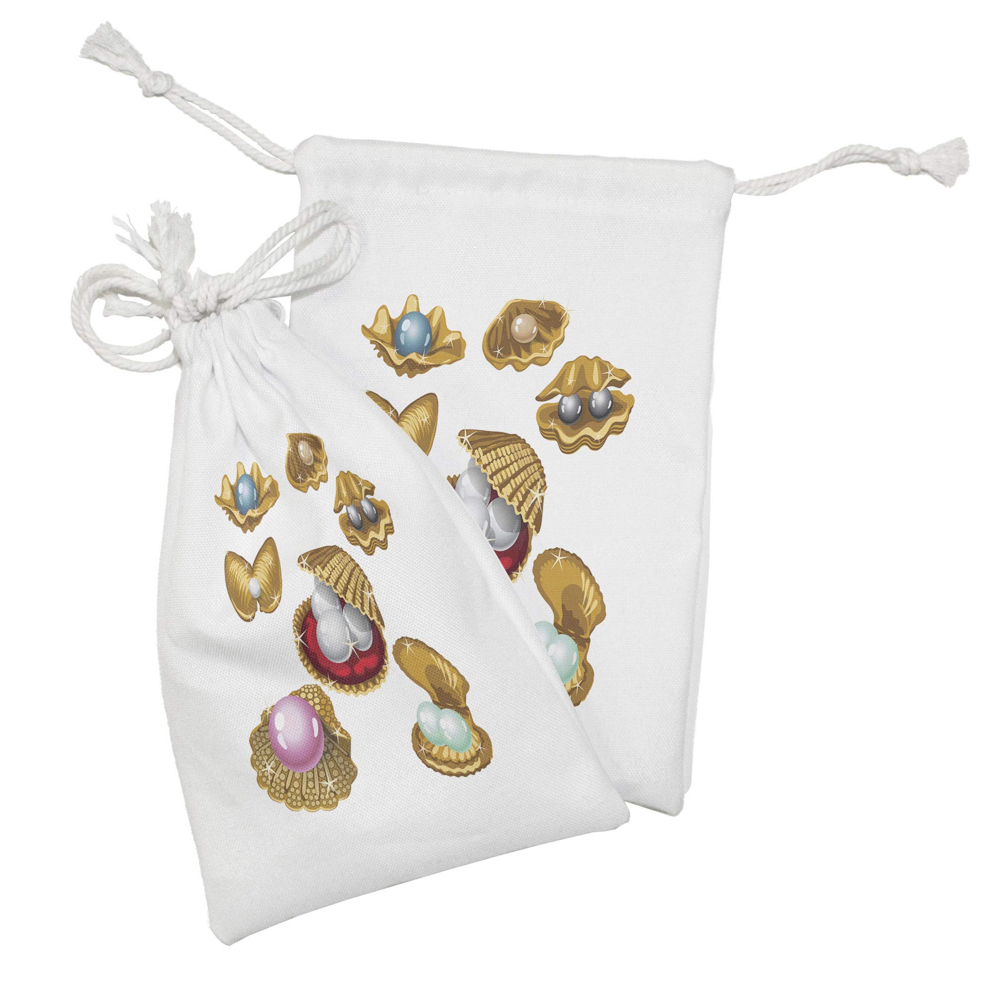 Ambesonne Pearls Fabric Pouch Set of 2 - Small Drawstring Bags for Jewelry, Toiletries & Travel Essentials (9